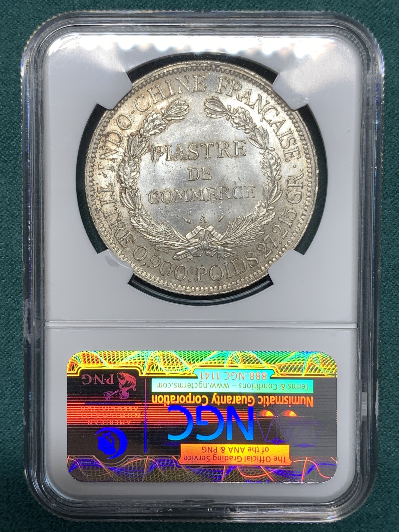 《竞宝斋》第188场-周日，周一 2场 (全场包邮) 加重版 NGC MS62 法属印支1889年坐洋银币 早期品种 状态很好