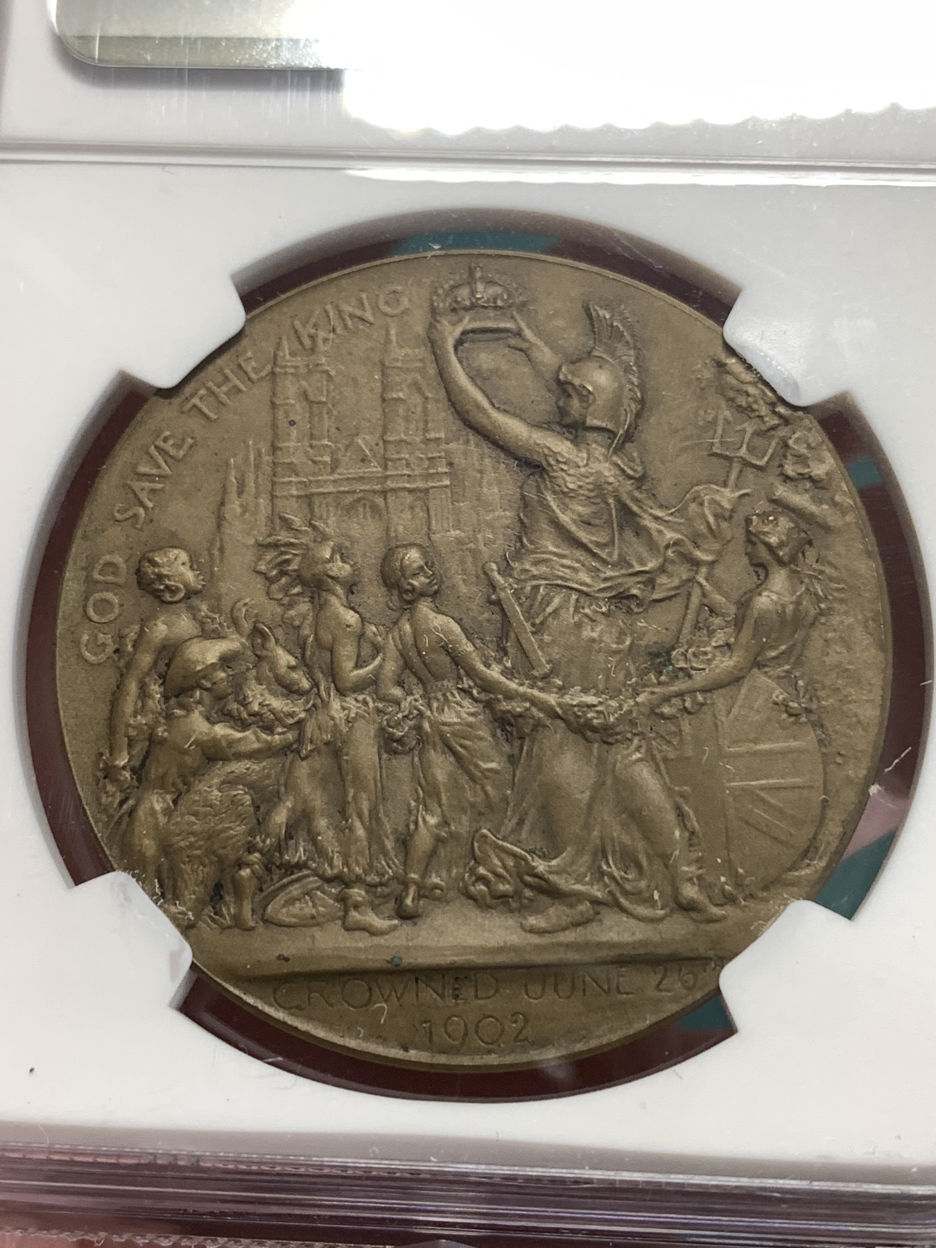 《竞宝斋》第188场-周日，周一 2场 (全场包邮) NGC-MS64，1902年爱德华七世加冕铜章，热门品种，难得高分