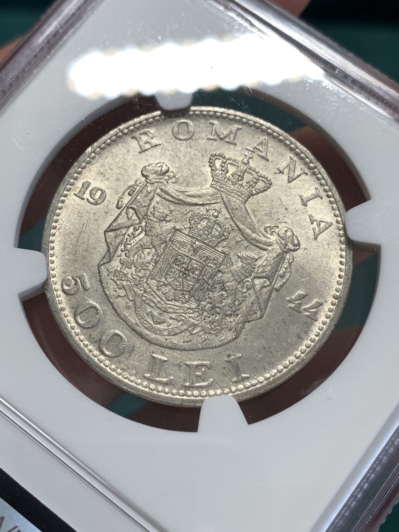 《竞宝斋》第188场-周日，周一 2场 (全场包邮) NGC-UNC 罗马尼亚1944年 500列伊银币