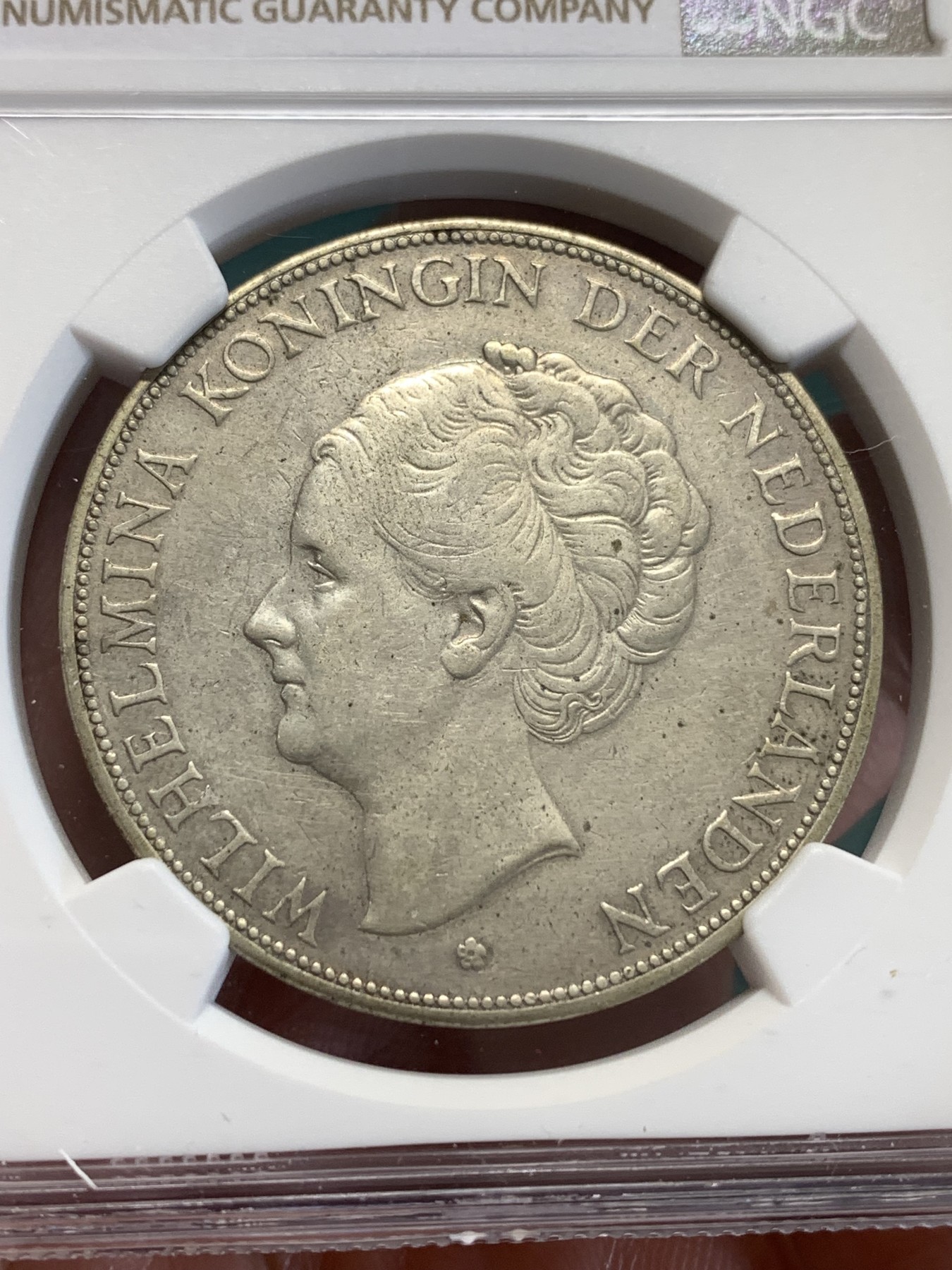 《竞宝斋》第188场-周日，周一 2场 (全场包邮) NGC AUD 荷兰1929年威廉明娜2.5盾大银币