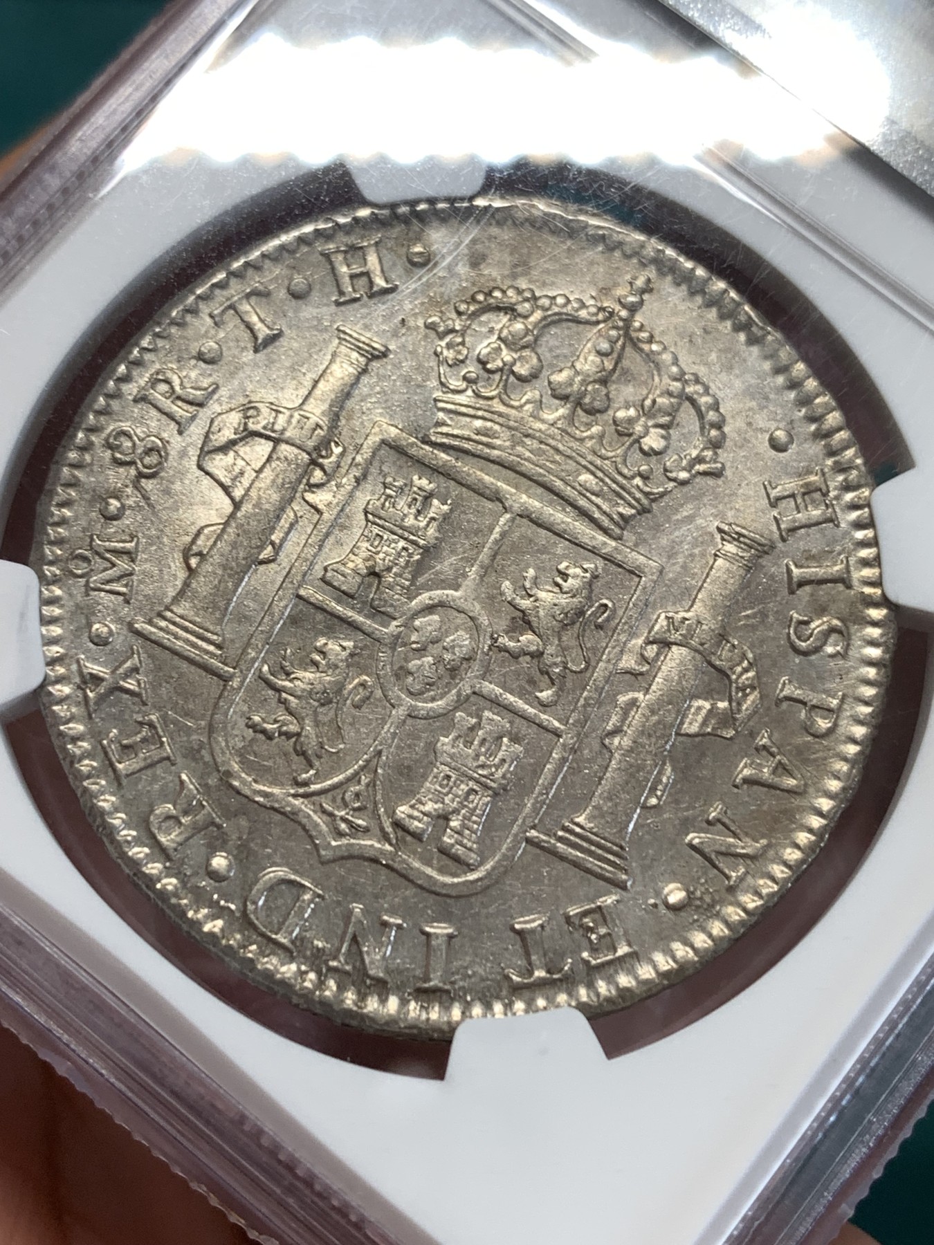 《竞宝斋》第188场-周日，周一 2场 (全场包邮) NGC-MS61 西属墨西哥 卡四 双柱 1808 MO TH 8瑞尔银币