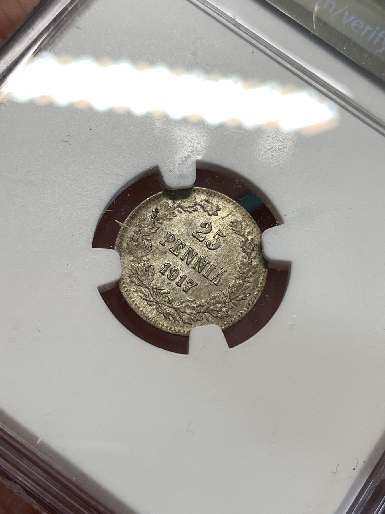 《竞宝斋》第188场-周日，周一 2场 (全场包邮) NGC MS64 俄占芬兰1917年 25芬尼银币