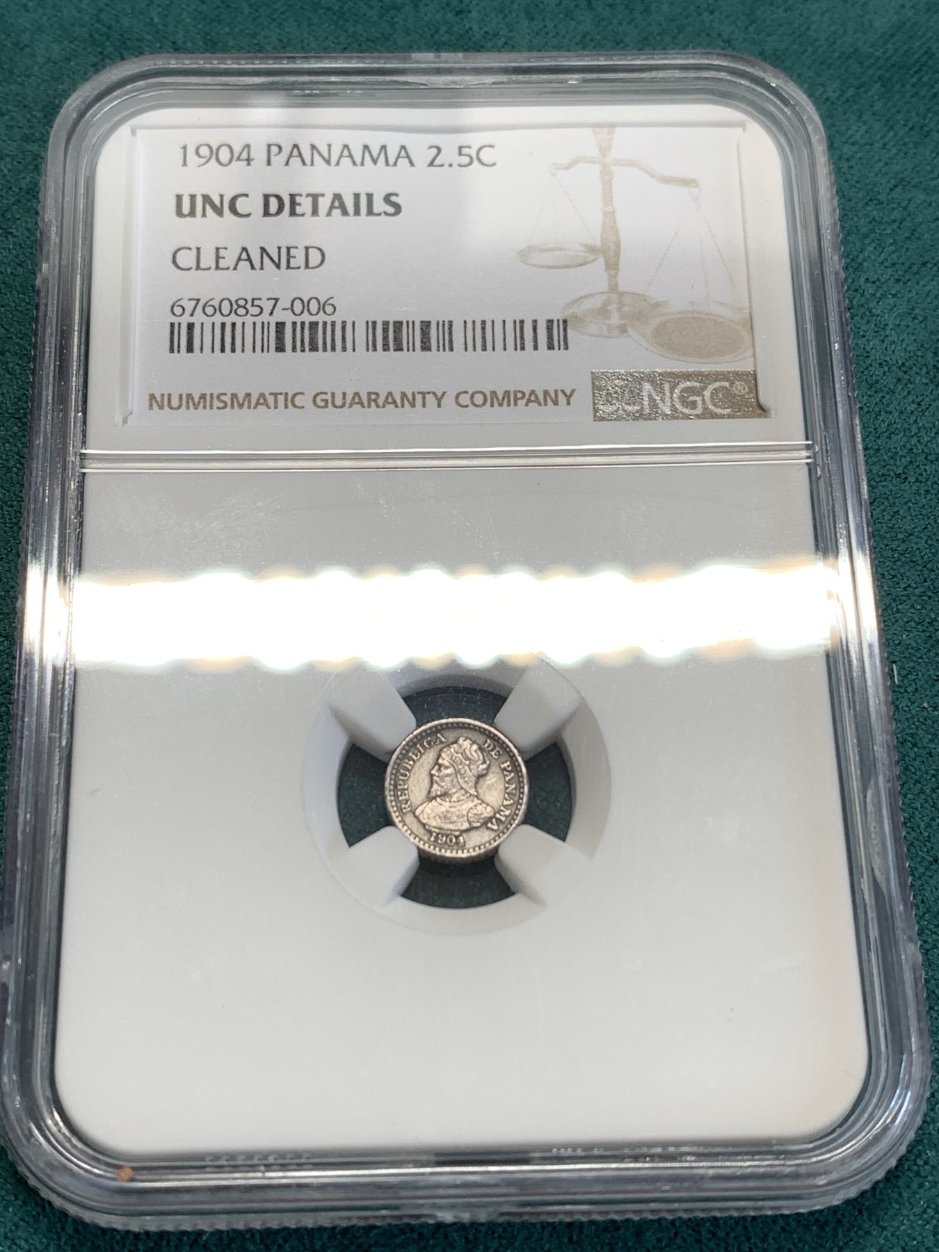 《竞宝斋》第188场-周日，周一 2场 (全场包邮) NGC-UNC巴拿马1904年2.5分珍珠币，最小机制币，少见品种