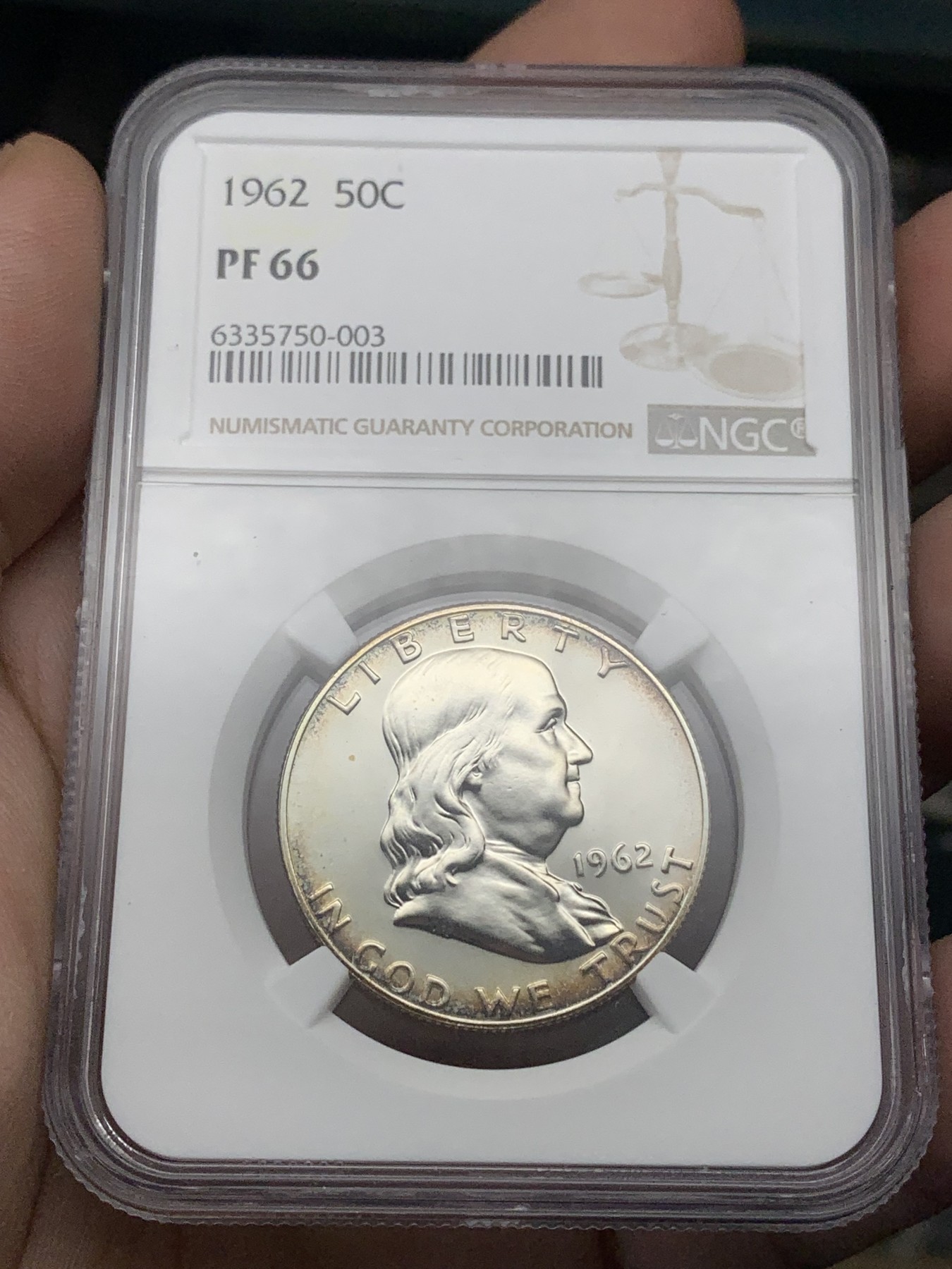 《竞宝斋》第188场-周日，周一 2场 (全场包邮) NGC-PF66 1962年美国富兰克林50分银币，少见精制版本,66分高分。
