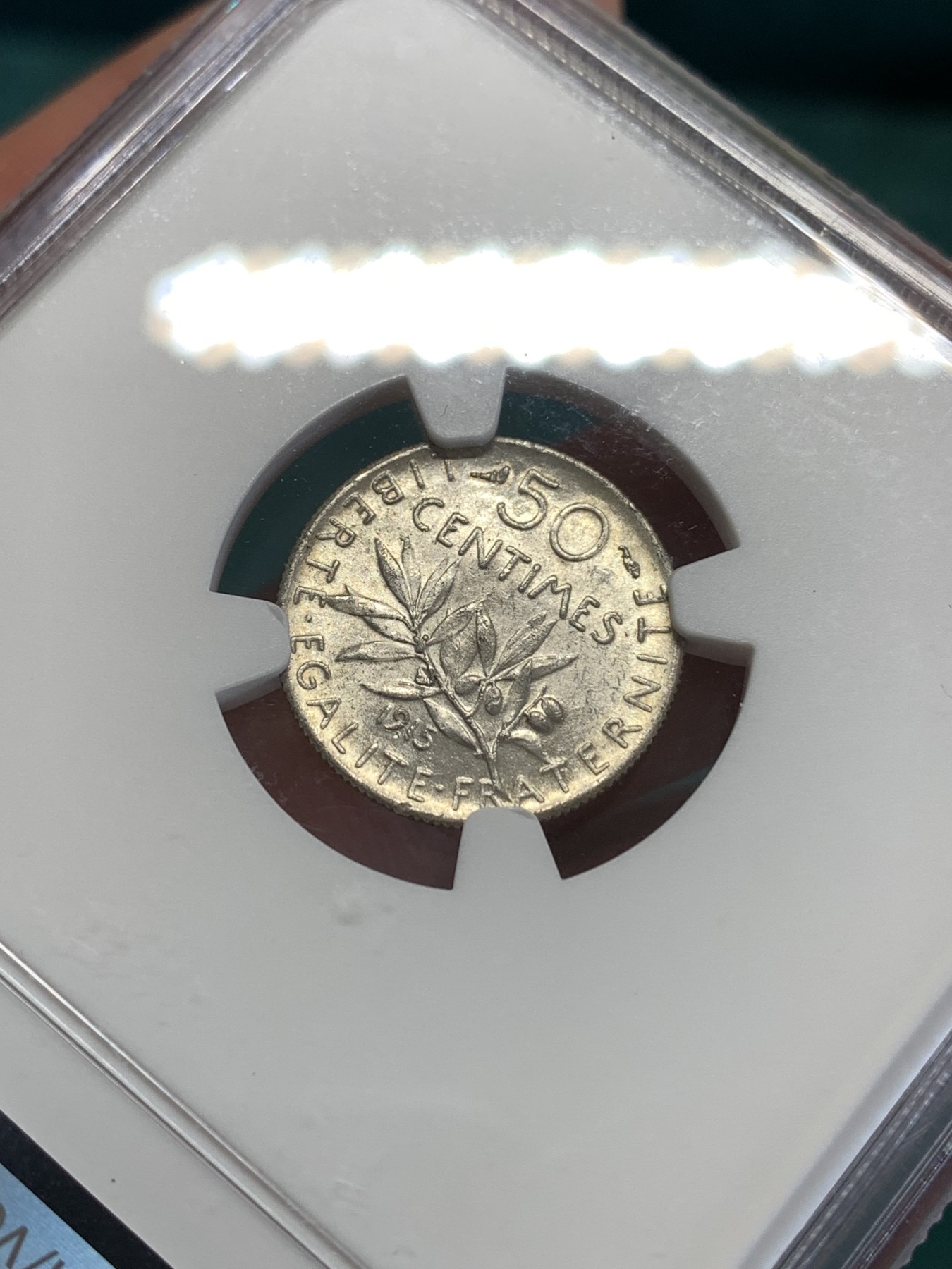 《竞宝斋》第188场-周日，周一 2场 (全场包邮) NGC-MS62 法国1915年播种女神50分银币 章牌大师罗蒂设计 经典的行走女神