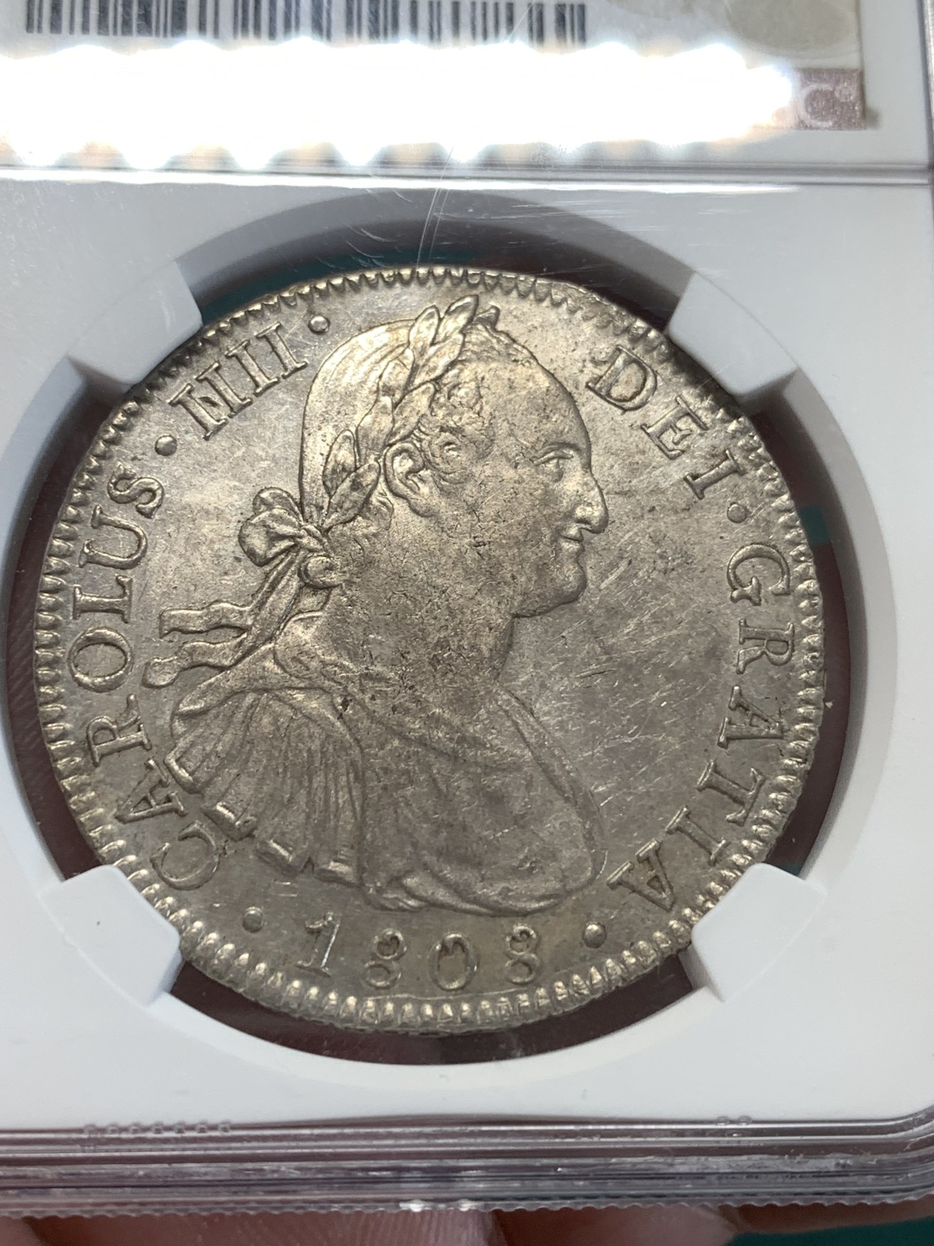 《竞宝斋》第188场-周日，周一 2场 (全场包邮) NGC-MS61 西属墨西哥 卡四 双柱 1808 MO TH 8瑞尔银币