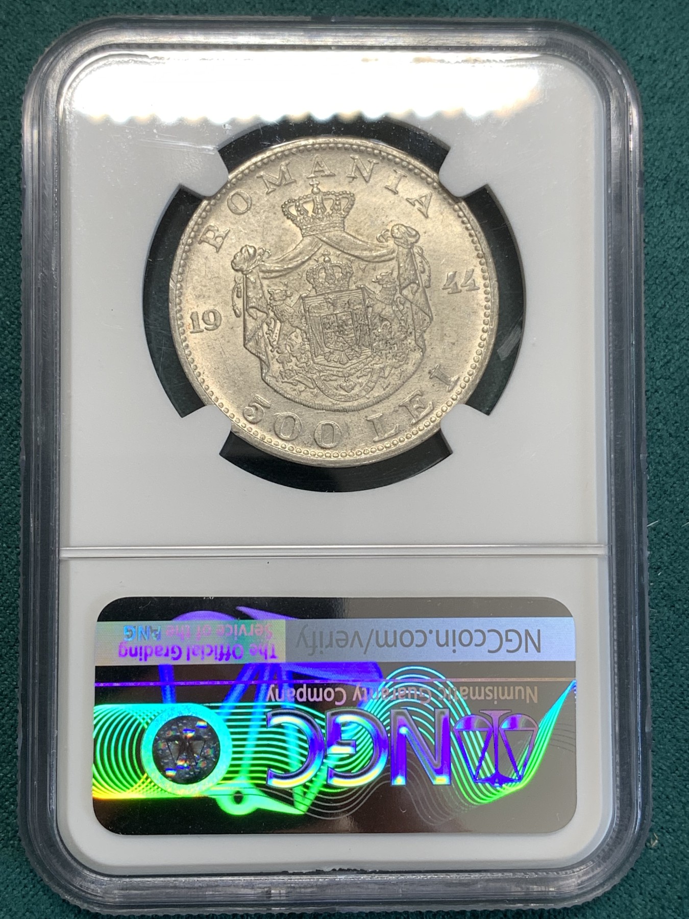 《竞宝斋》第188场-周日，周一 2场 (全场包邮) NGC-UNC 罗马尼亚1944年 500列伊银币