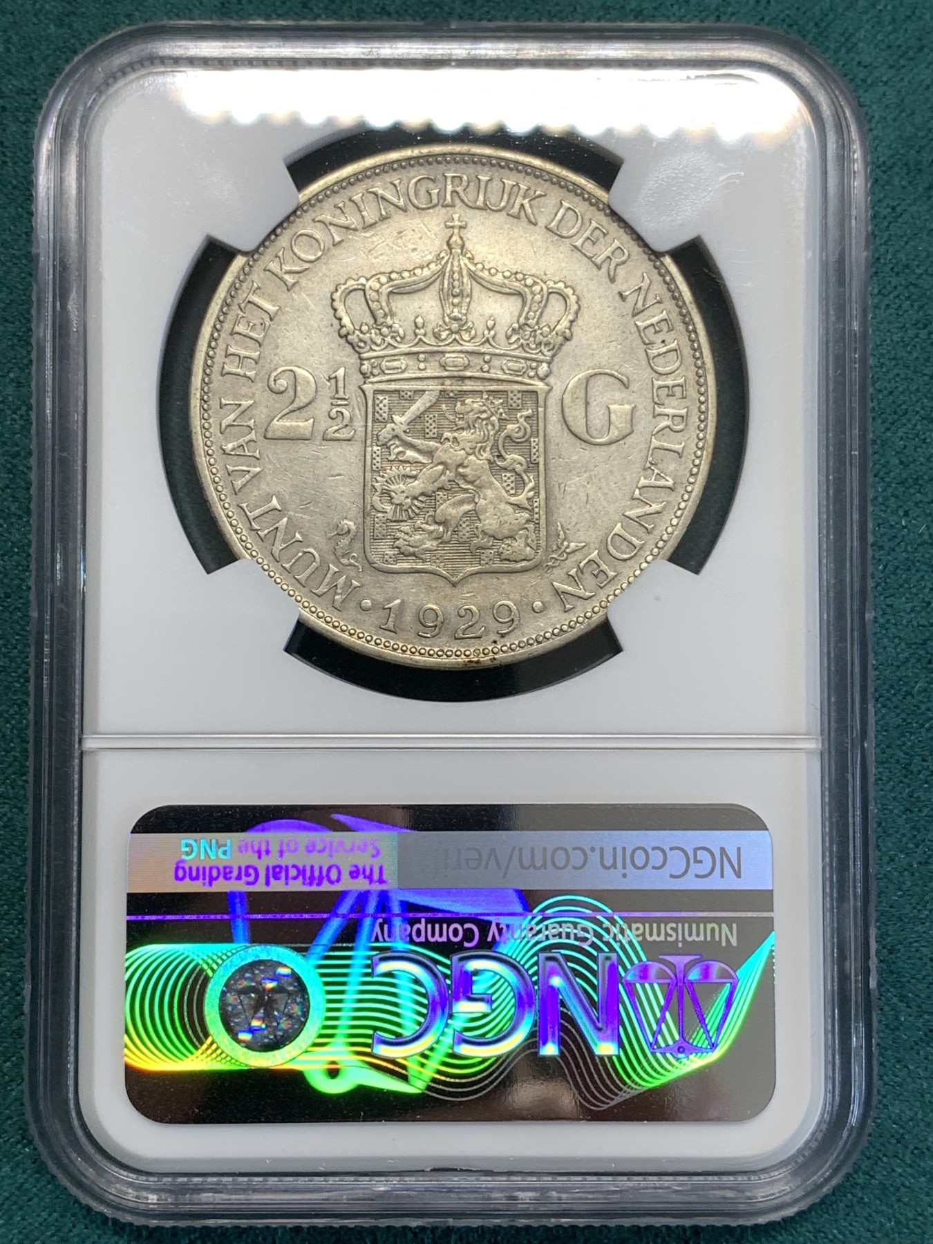 《竞宝斋》第188场-周日，周一 2场 (全场包邮) NGC AUD 荷兰1929年威廉明娜2.5盾大银币