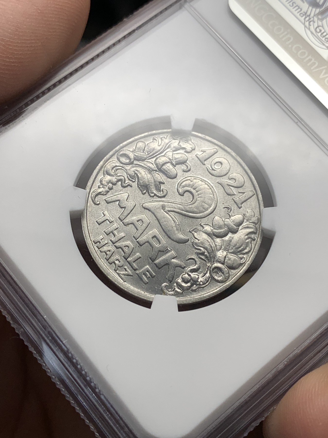 《竞宝斋》第188场-周日，周一 2场 (全场包邮) NGC MS67 德国 1921 名誉品：猫  塔尔海姆2马克铝币 唯一冠军分 无敌的存在