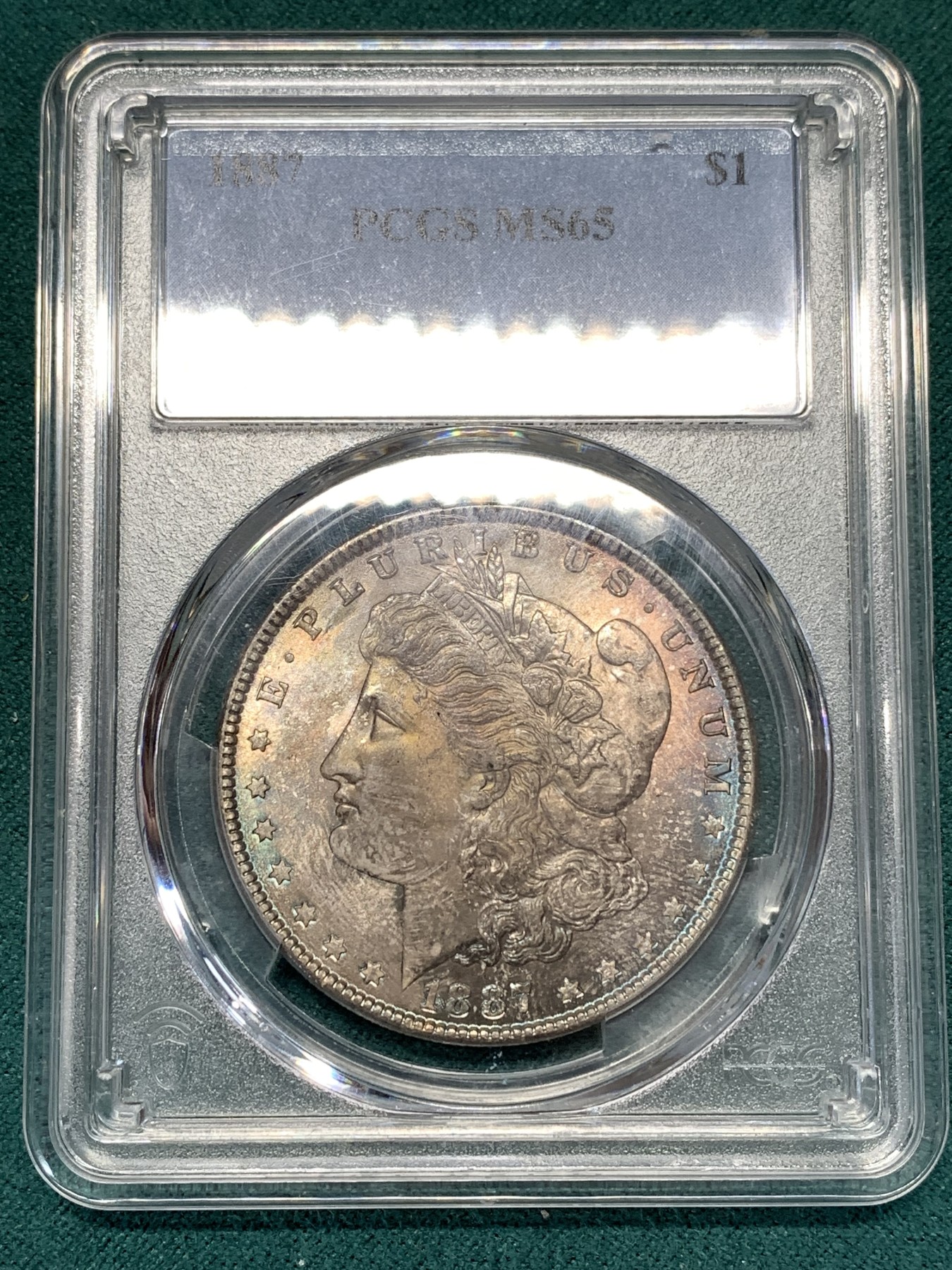 《竞宝斋》第188场-周日，周一 2场 (全场包邮) PCGS-MS65 美国 1887 摩根银元 双面炫彩 非常漂亮 难得一见
