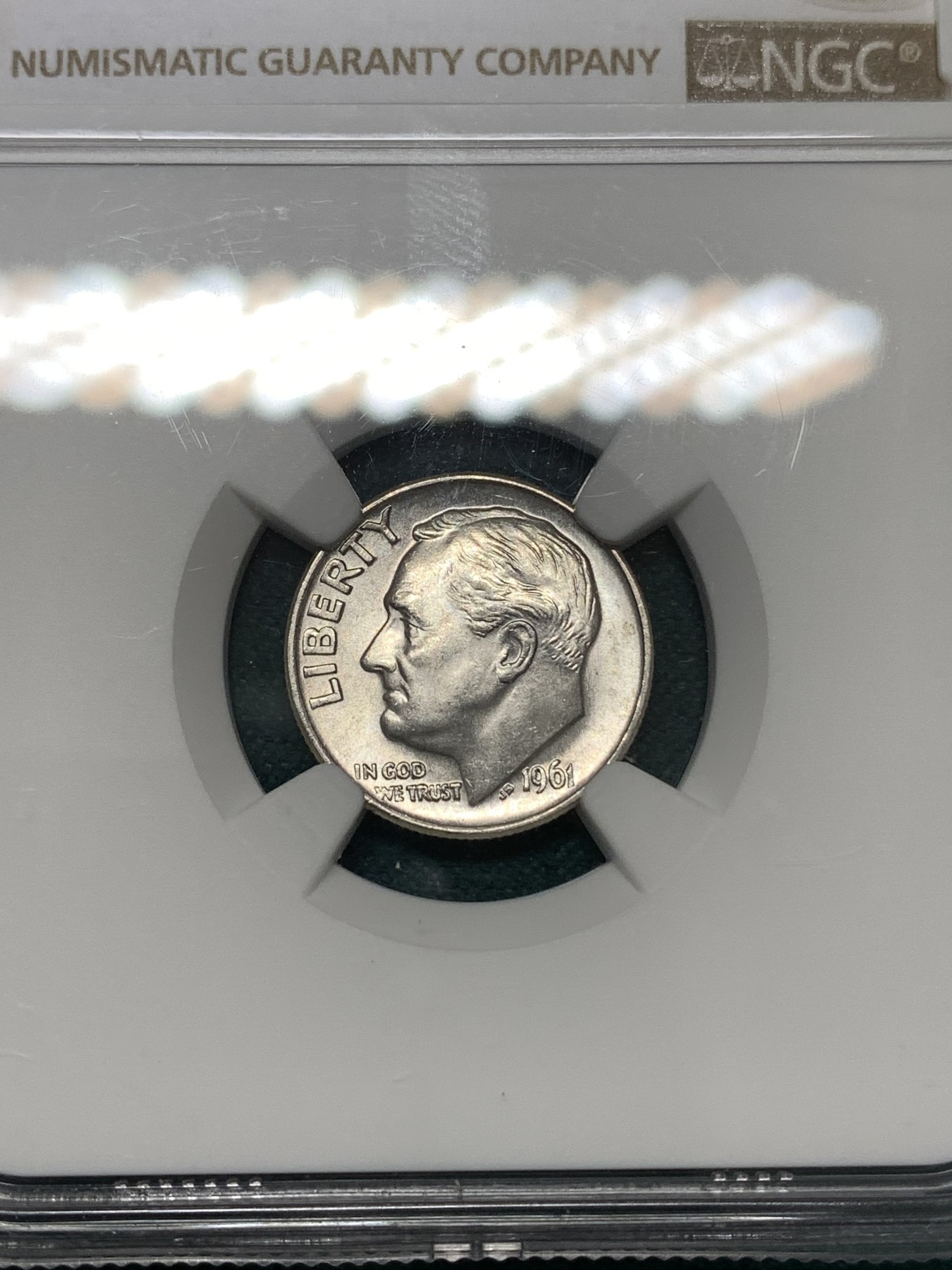 《竞宝斋》第188场-周日，周一 2场 (全场包邮) NGC-MS64 1961年美国罗斯福10分银币，64分高分。