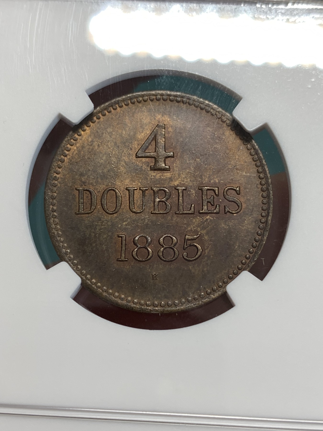 《竞宝斋》第188场-周日，周一 2场 (全场包邮) NGC-MS62BN 1885年根西4D铜币，品相精美，维多利亚时期的好品少见。