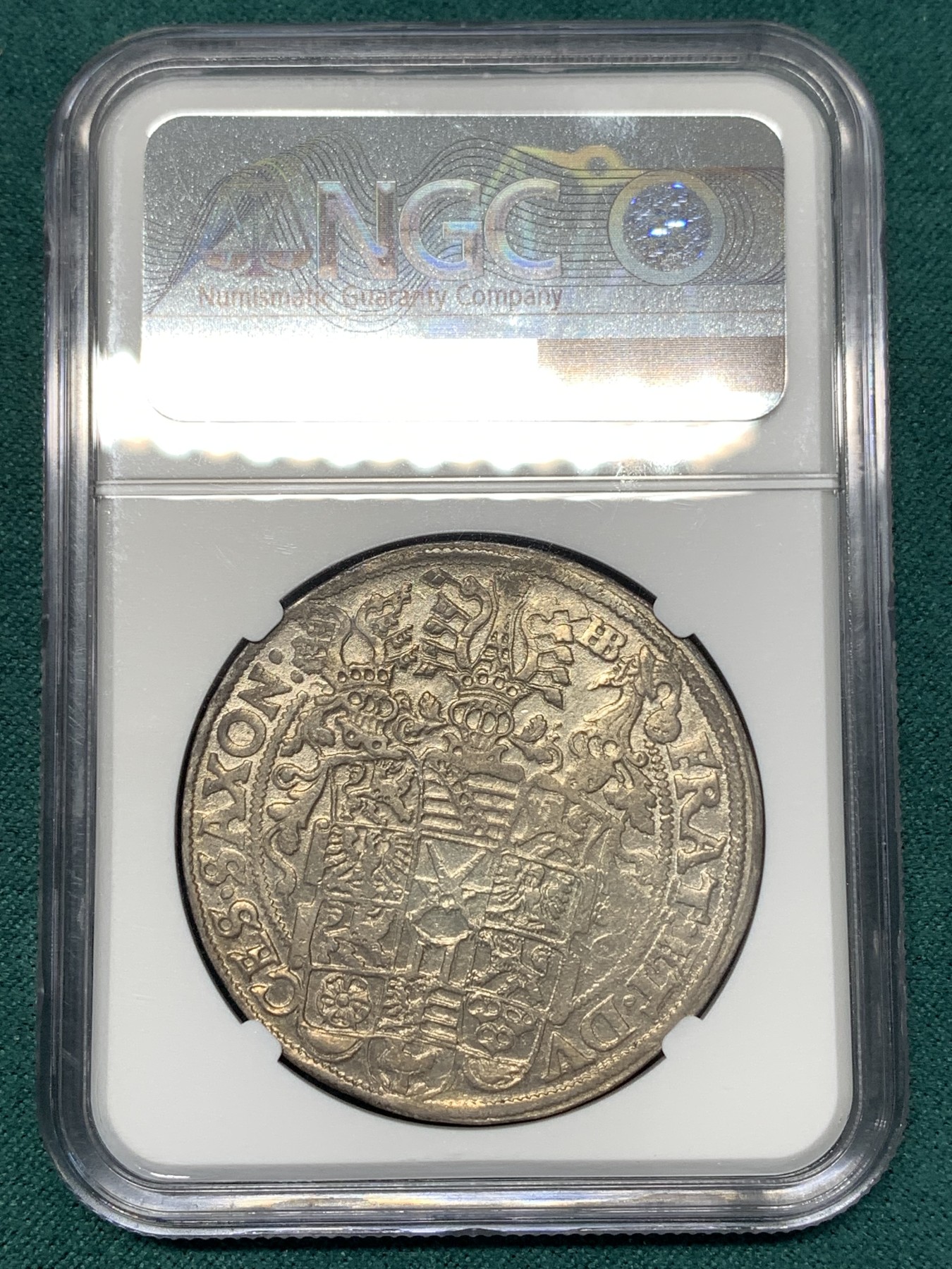 《竞宝斋》第188场-周日，周一 2场 (全场包邮) NGC MS62 德国 萨克森 1595年 3兄弟泰勒大银币（克里斯蒂安二世与约翰·格奥尔格和奥古斯特） 400多年的原光状态 实在难得 喜欢早期的不要错过