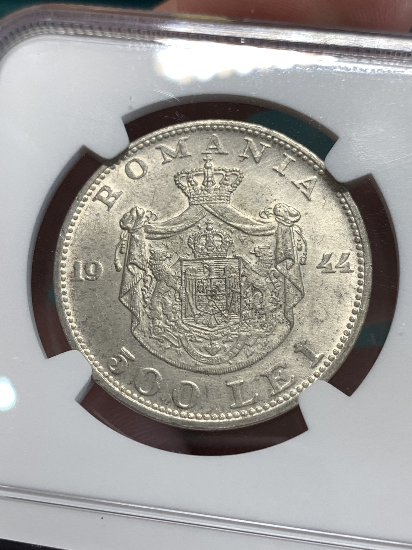《竞宝斋》第188场-周日，周一 2场 (全场包邮) NGC-UNC 罗马尼亚1944年 500列伊银币