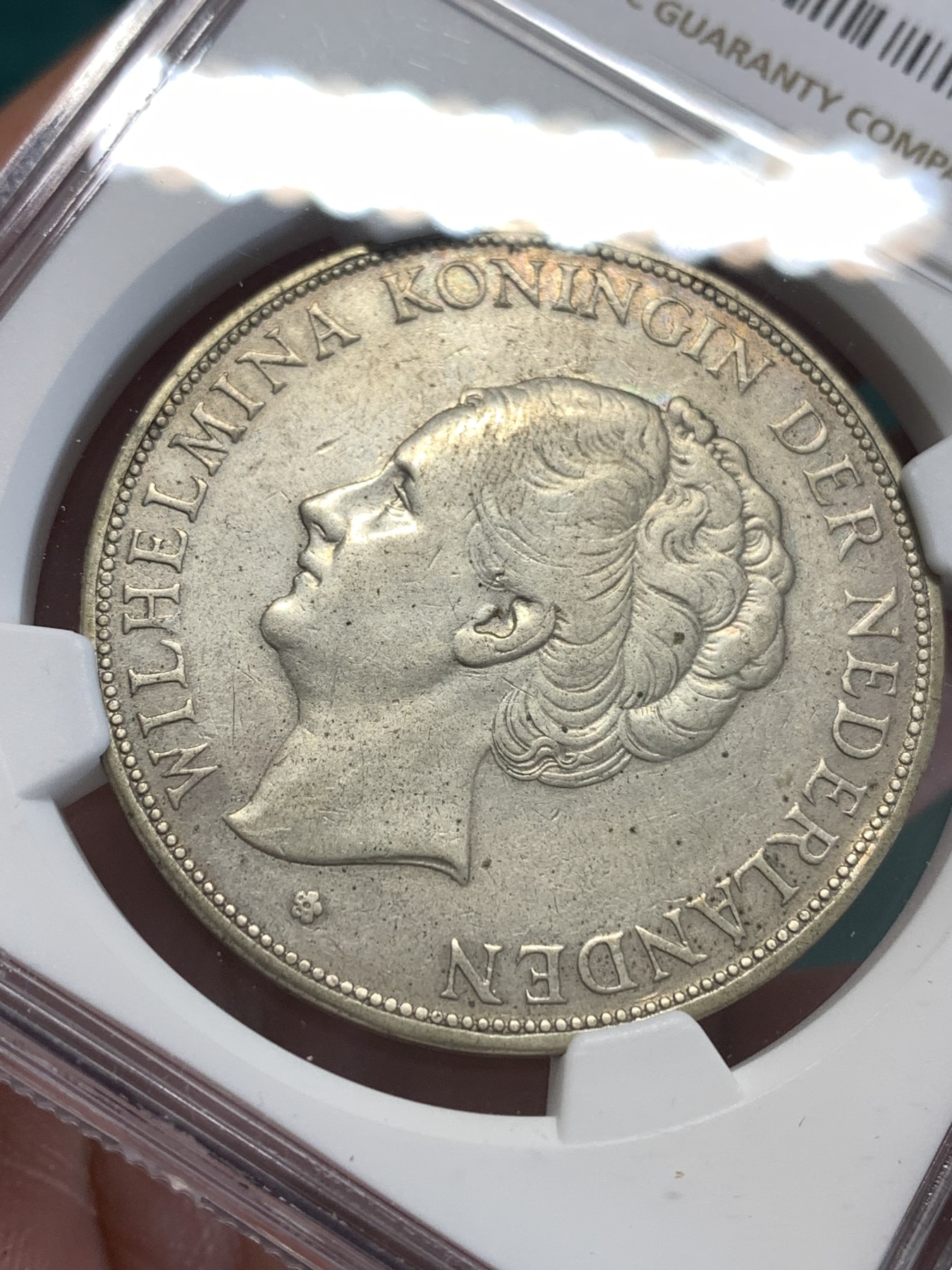 《竞宝斋》第188场-周日，周一 2场 (全场包邮) NGC AUD 荷兰1929年威廉明娜2.5盾大银币