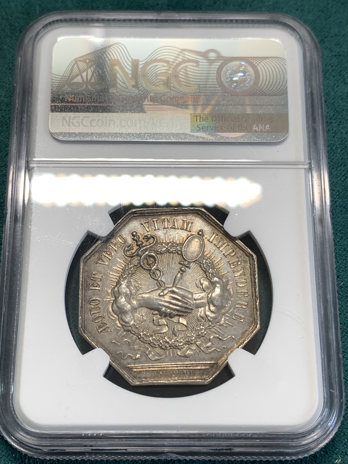 《竞宝斋》第188场-周日，周一 2场 (全场包邮) NGC UNC 法国 博韦公证人 银质八角代币 风格细腻 状态好