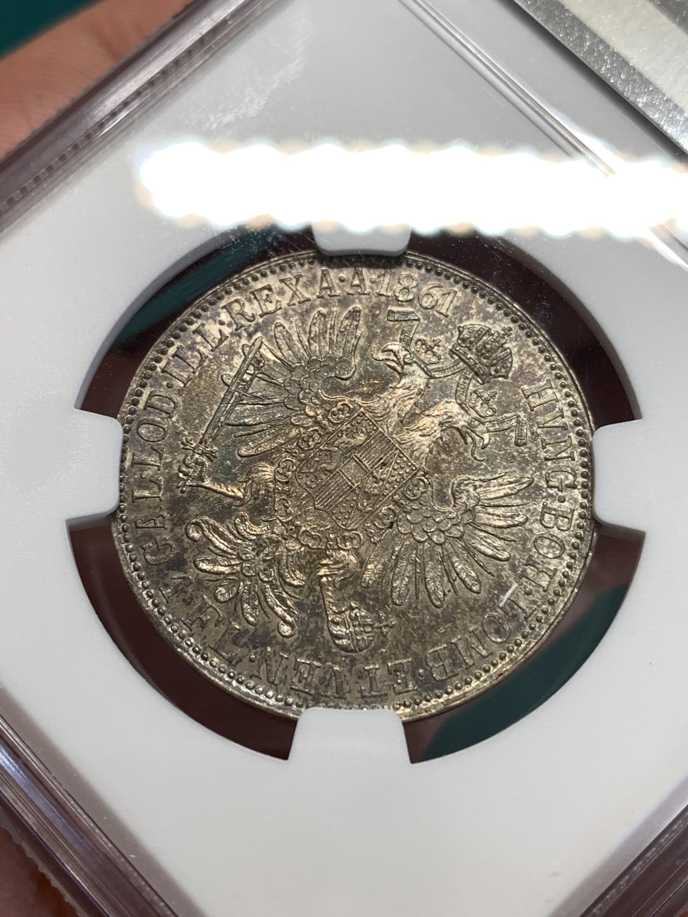 《竞宝斋》第188场-周日，周一 2场 (全场包邮) NGC MS61 奥地利 1861年 1福林 银币 年轻头像