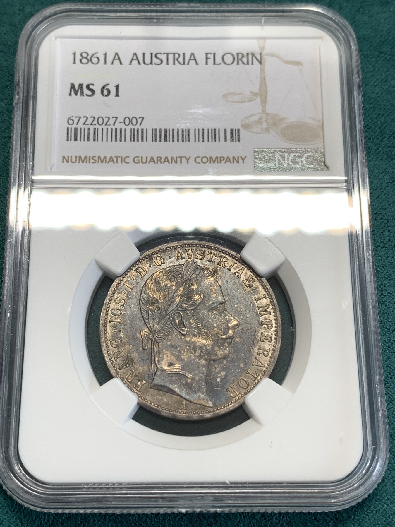 《竞宝斋》第188场-周日，周一 2场 (全场包邮) NGC MS61 奥地利 1861年 1福林 银币 年轻头像