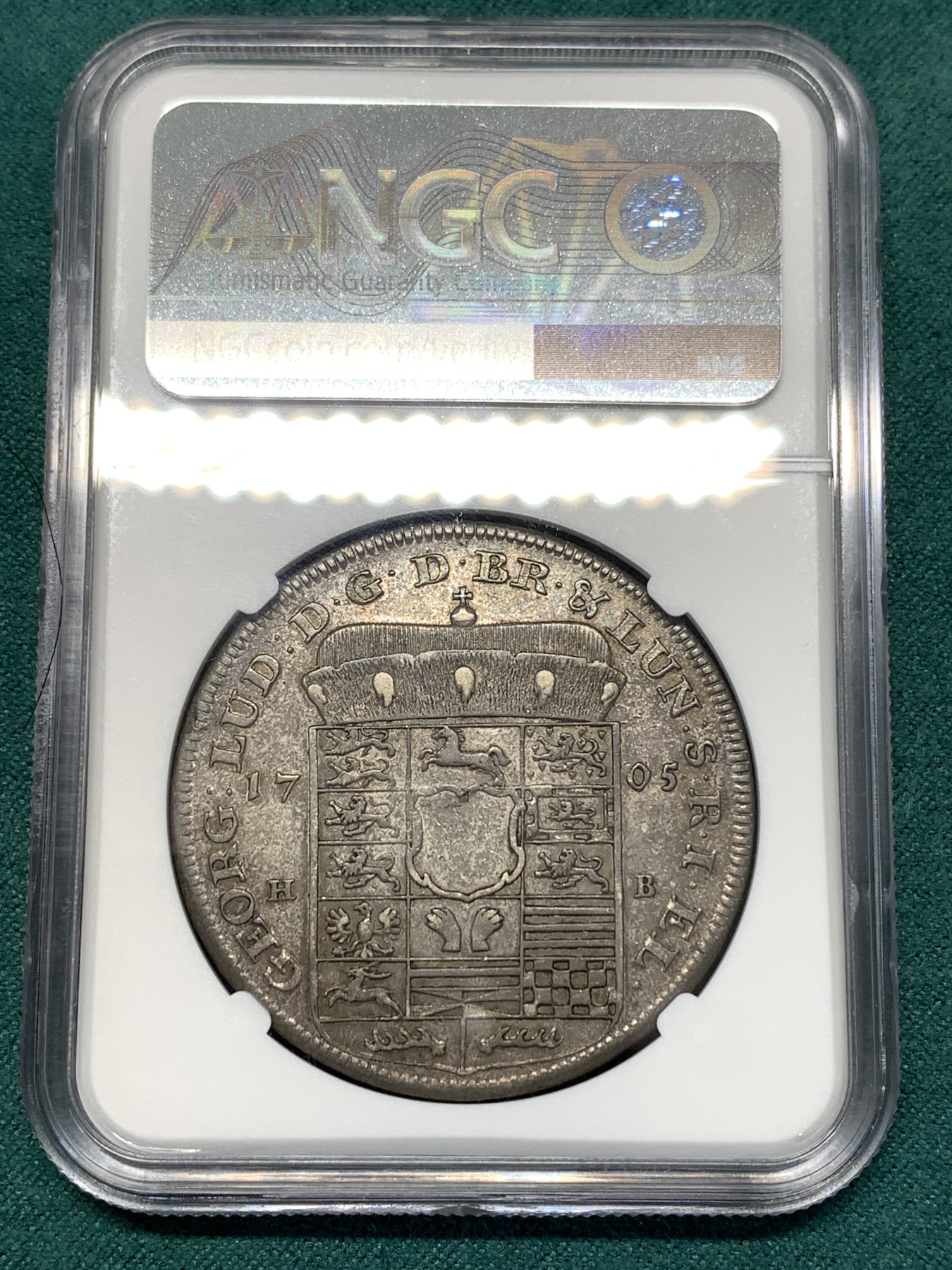 《竞宝斋》第188场-周日，周一 2场 (全场包邮) 唯一冠军 唯一有分 NGC AU53 德国 1705 布伦瑞克-卡伦贝格-汉诺威 飞马泰勒大银币 路德维希 在位16年  非常少见的品种 包浆好，最新裸币成交846美元