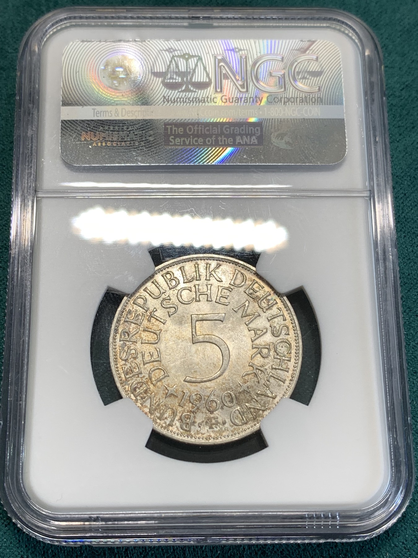 《竞宝斋》第188场-周日，周一 2场 (全场包邮) NGC MS65 德国1960年5马克银币 高分好状态