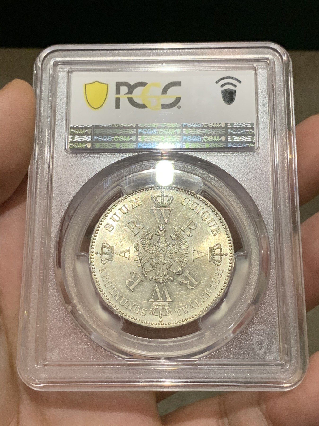 《竞宝斋》第188场-周日，周一 2场 (全场包邮) PCGS MS62 德国1861年普鲁士威廉一世加冕泰勒银币 毛衣泰勒 经典品种 原光状态好 低评