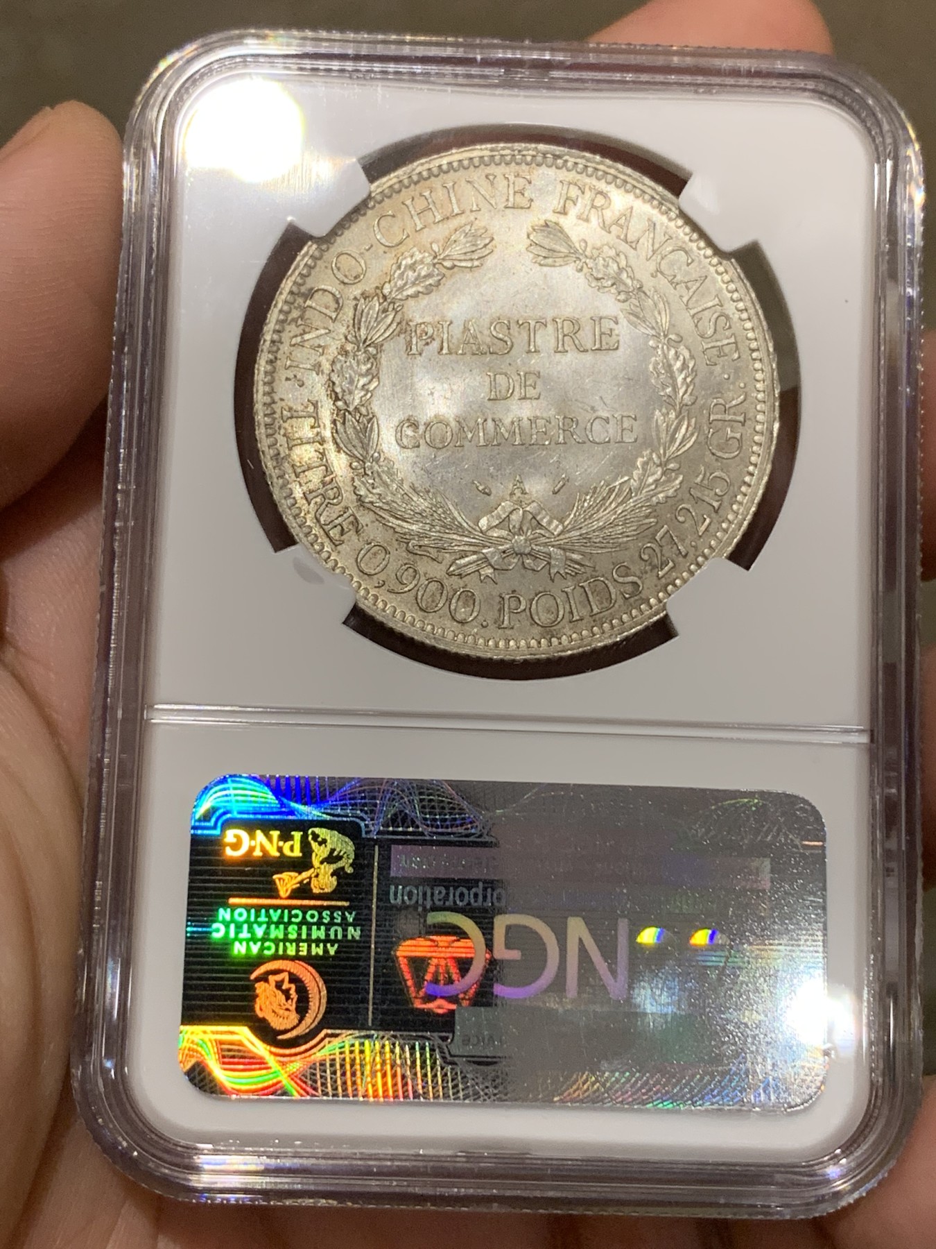《竞宝斋》第188场-周日，周一 2场 (全场包邮) 加重版 NGC MS62 法属印支1889年坐洋银币 早期品种 状态很好