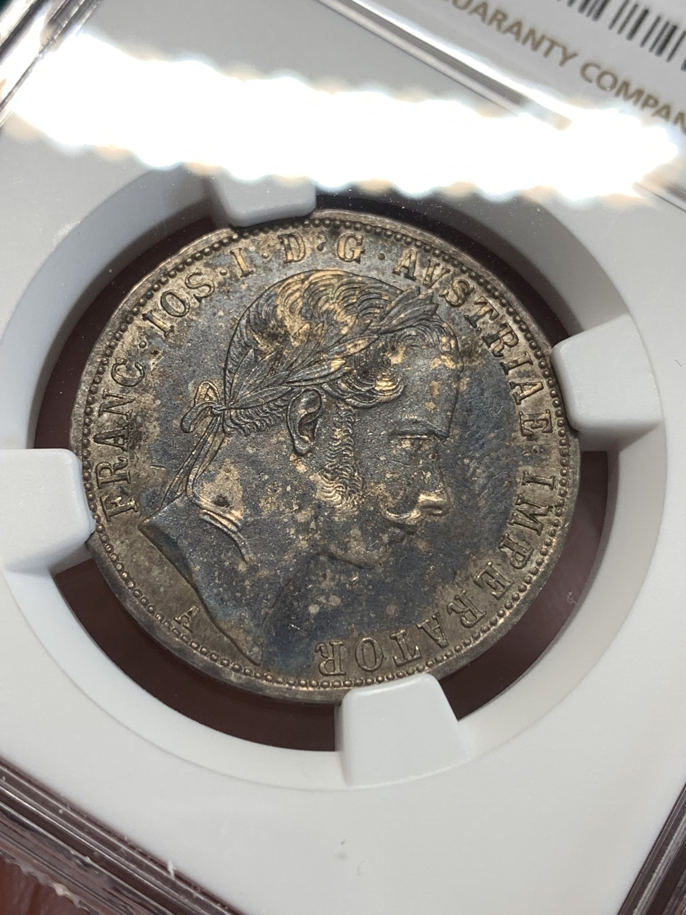 《竞宝斋》第188场-周日，周一 2场 (全场包邮) NGC MS61 奥地利 1861年 1福林 银币 年轻头像