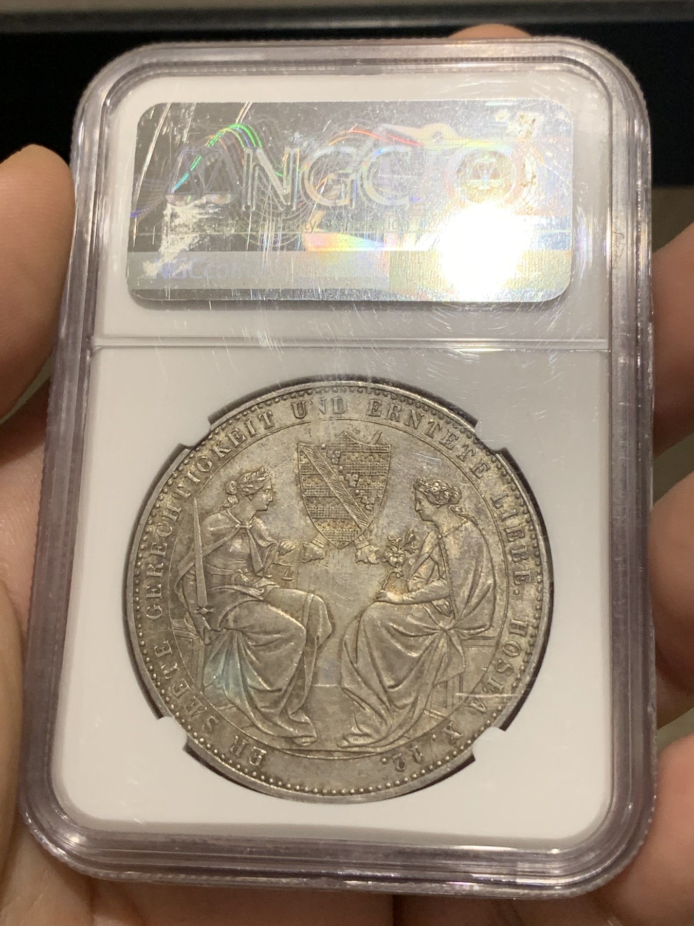 《竞宝斋》第188场-周日，周一 2场 (全场包邮) NGC-MS62  德国萨克森1854年双神两泰勒，稀少珍贵的两泰勒品种。
