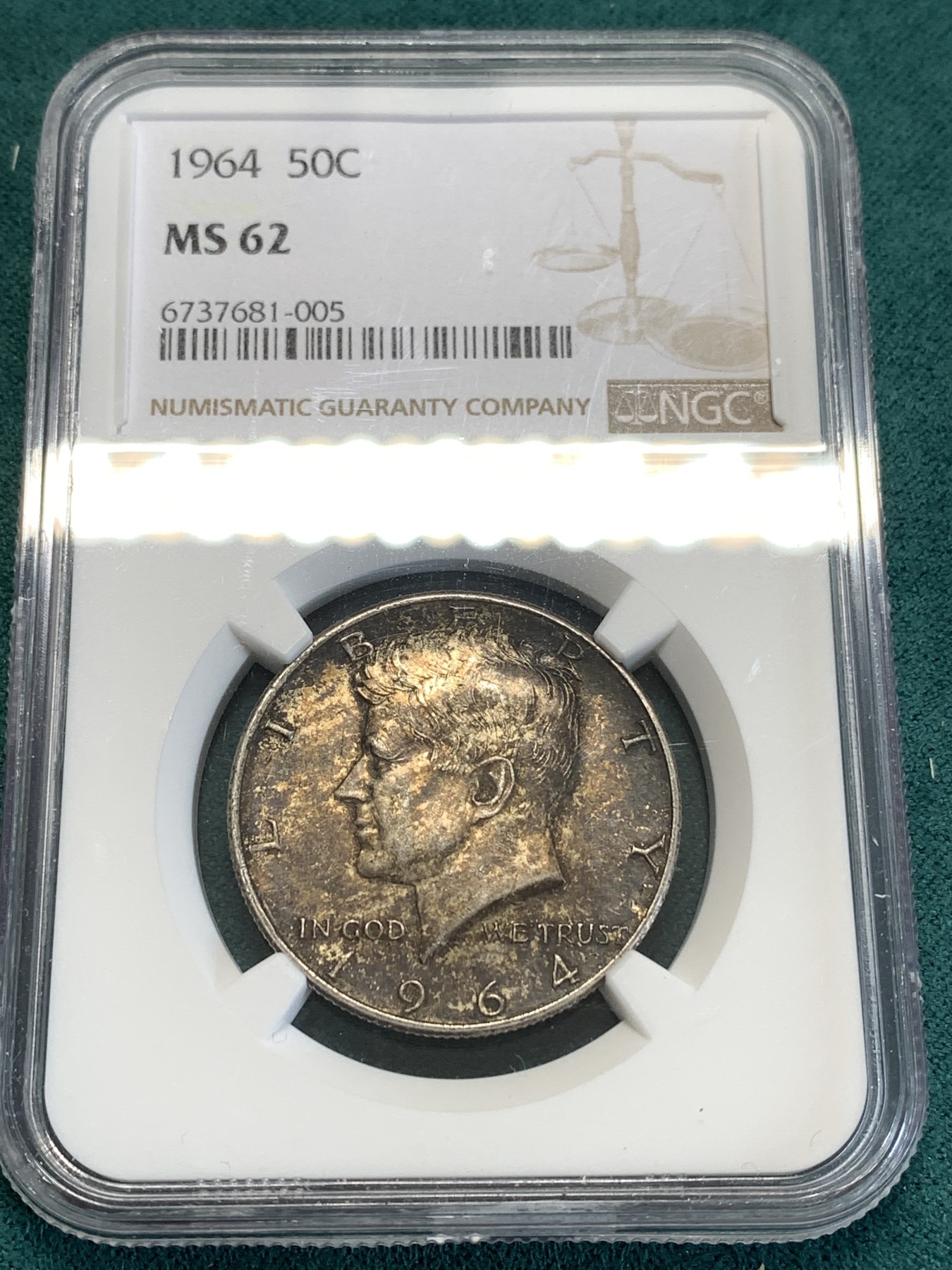 《竞宝斋》第188场-周日，周一 2场 (全场包邮) NGC MS62 美国1964年50分肯尼迪银币 900银 12.5克