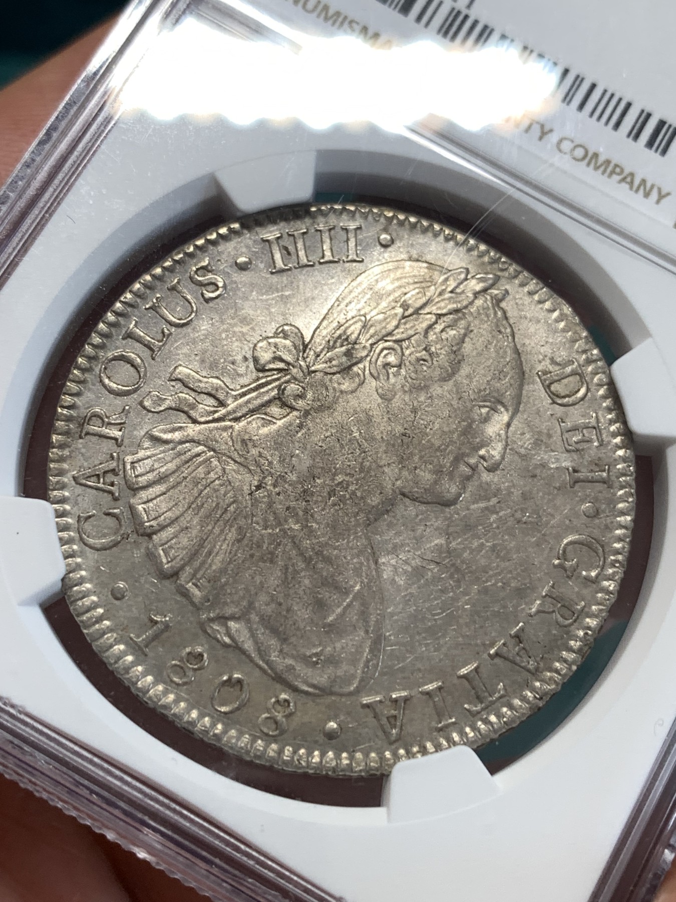 《竞宝斋》第188场-周日，周一 2场 (全场包邮) NGC-MS61 西属墨西哥 卡四 双柱 1808 MO TH 8瑞尔银币