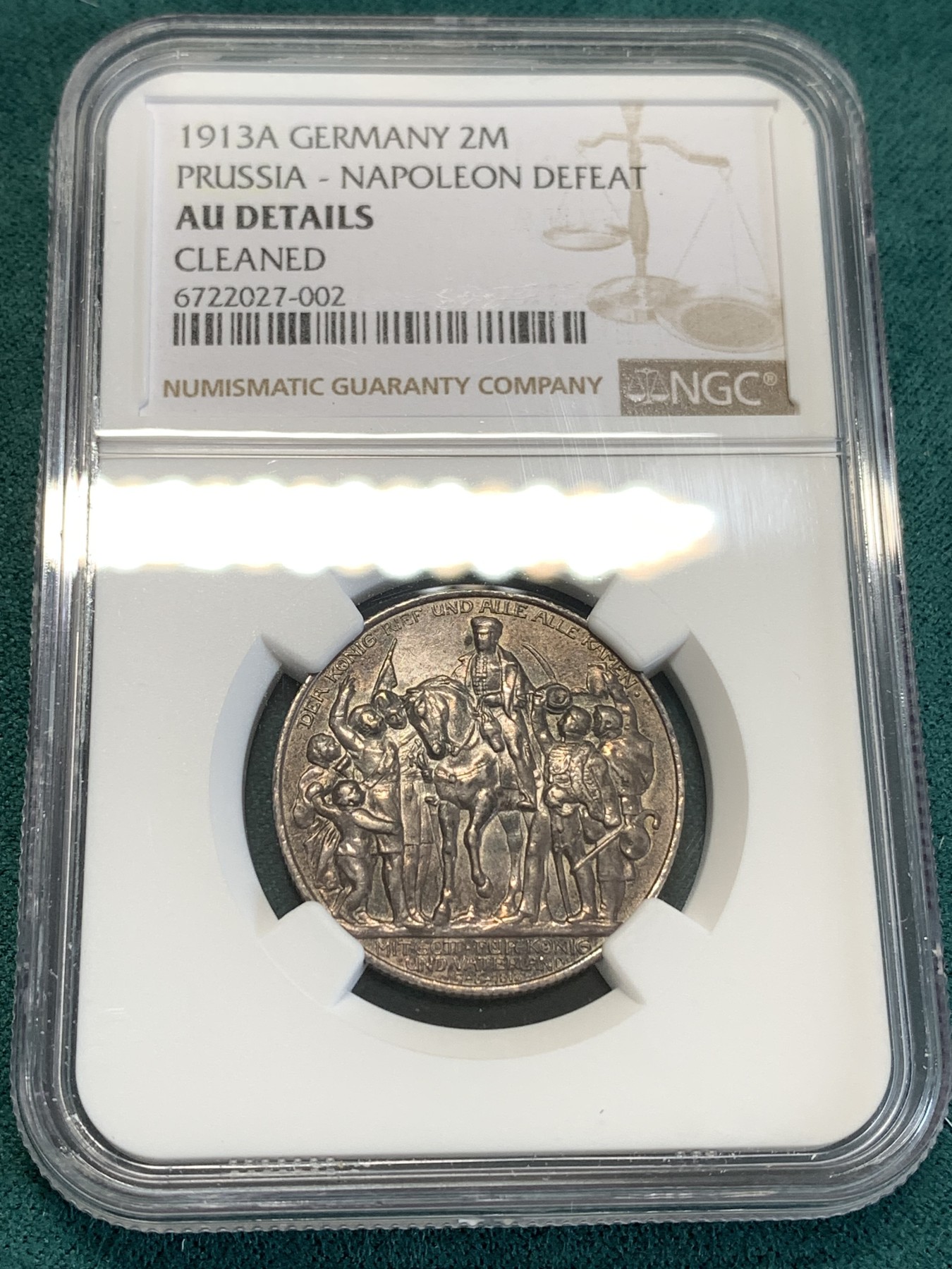 《竞宝斋》第188场-周日，周一 2场 (全场包邮) NGC AUD 德国1913年普鲁士战胜拿破仑2马克银币