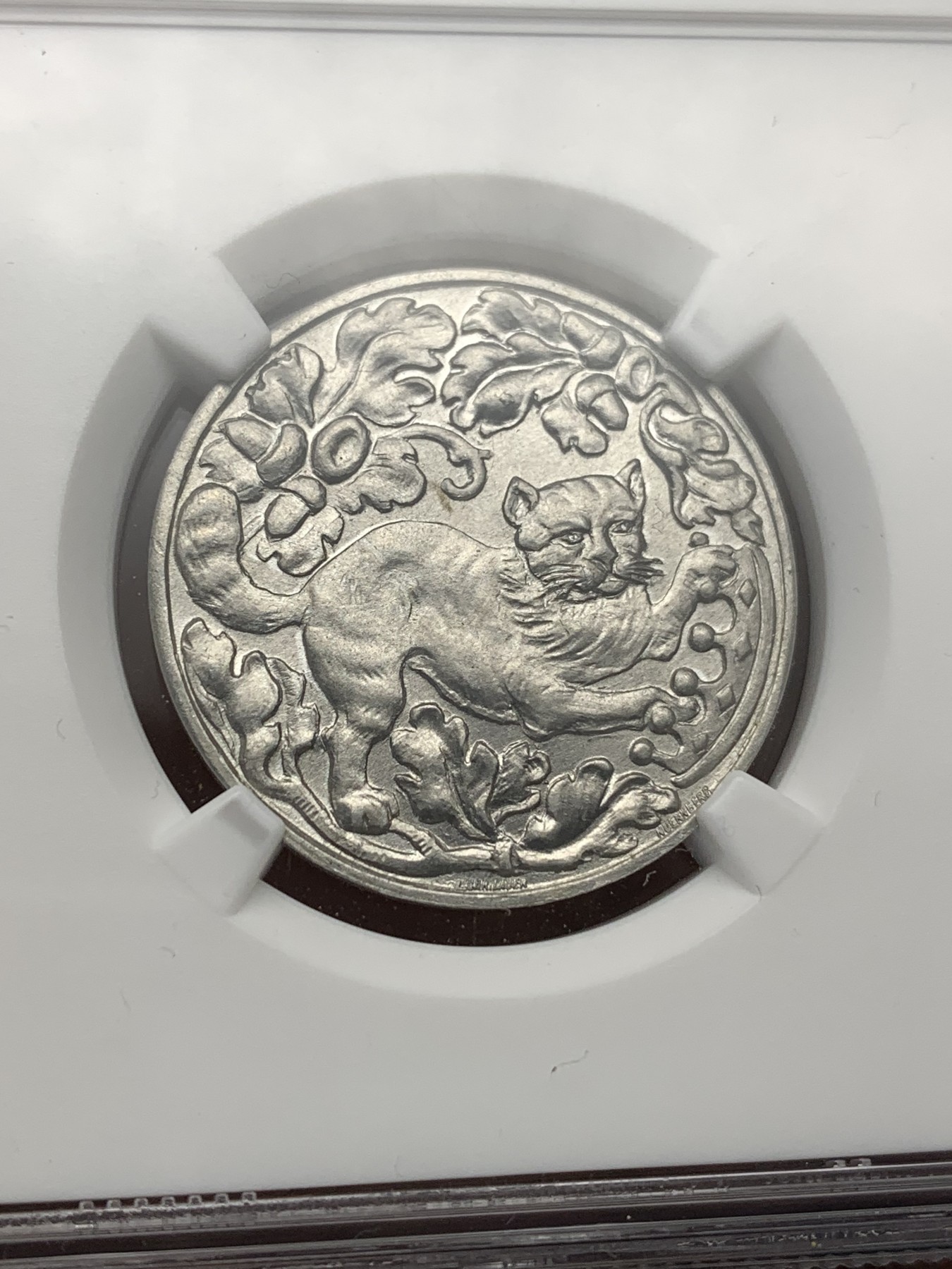 《竞宝斋》第188场-周日，周一 2场 (全场包邮) NGC MS67 德国 1921 名誉品：猫  塔尔海姆2马克铝币 唯一冠军分 无敌的存在