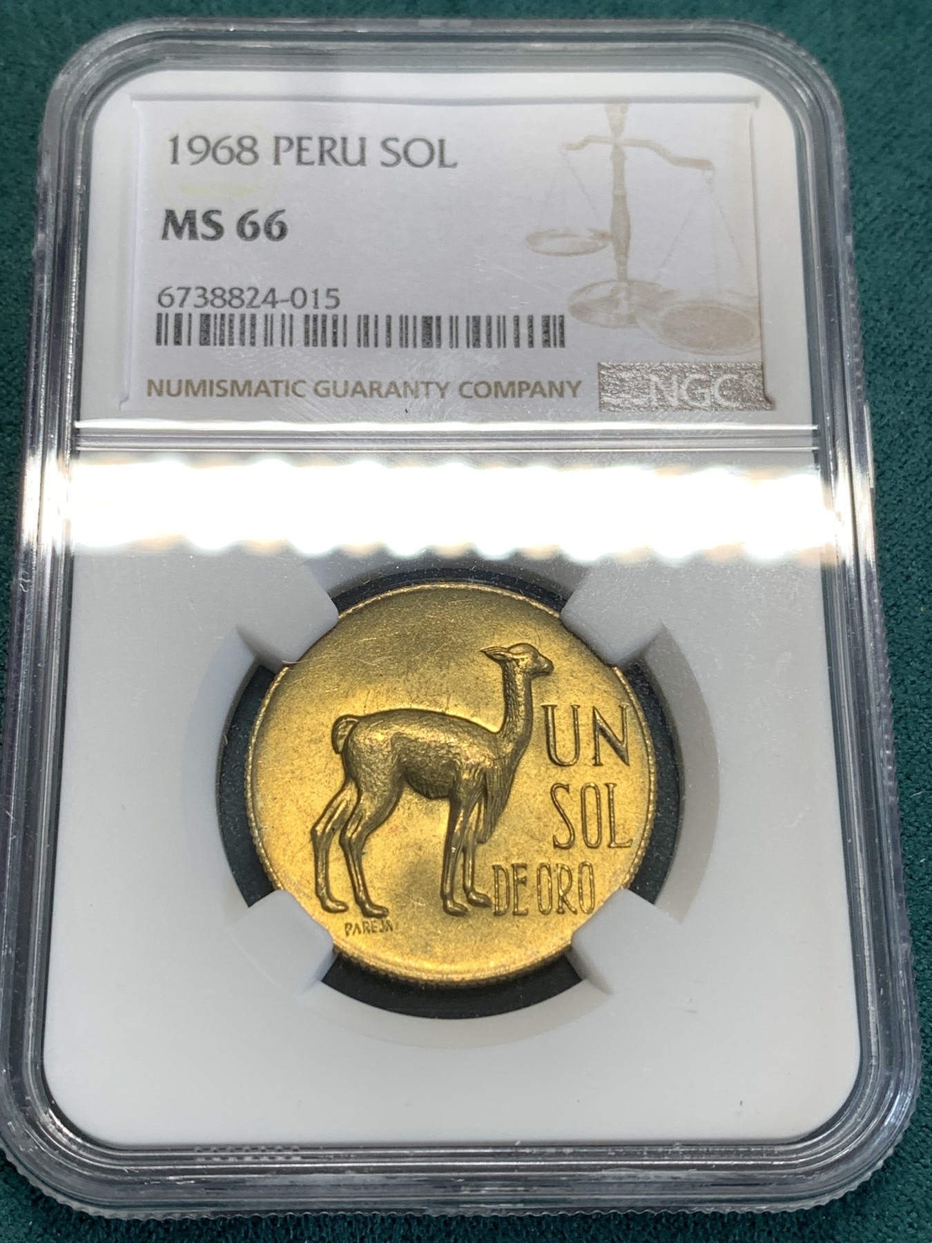 《竞宝斋》第188场-周日，周一 2场 (全场包邮) NGC MS66 秘鲁1968年羊驼1索尔铜币