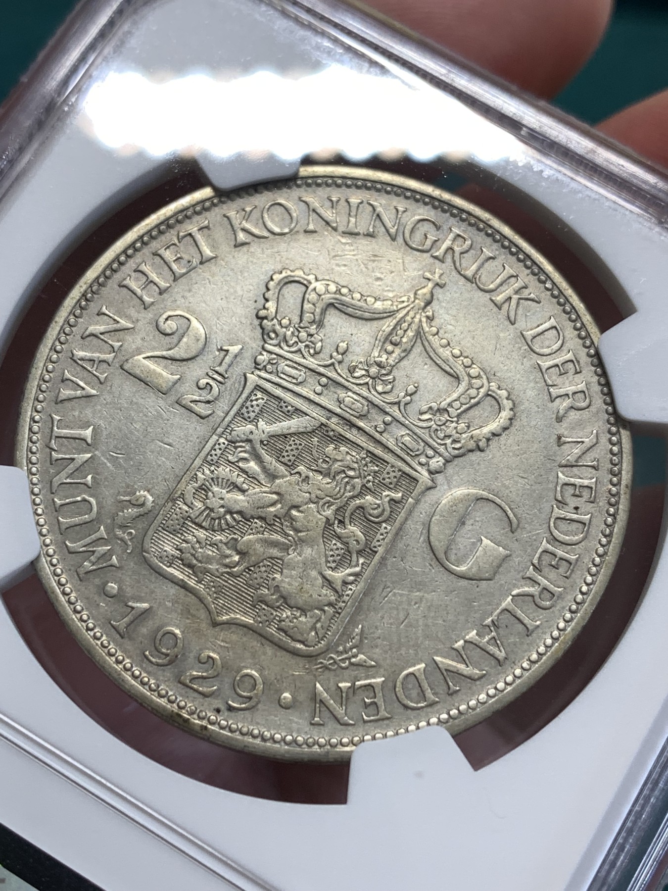 《竞宝斋》第188场-周日，周一 2场 (全场包邮) NGC AUD 荷兰1929年威廉明娜2.5盾大银币