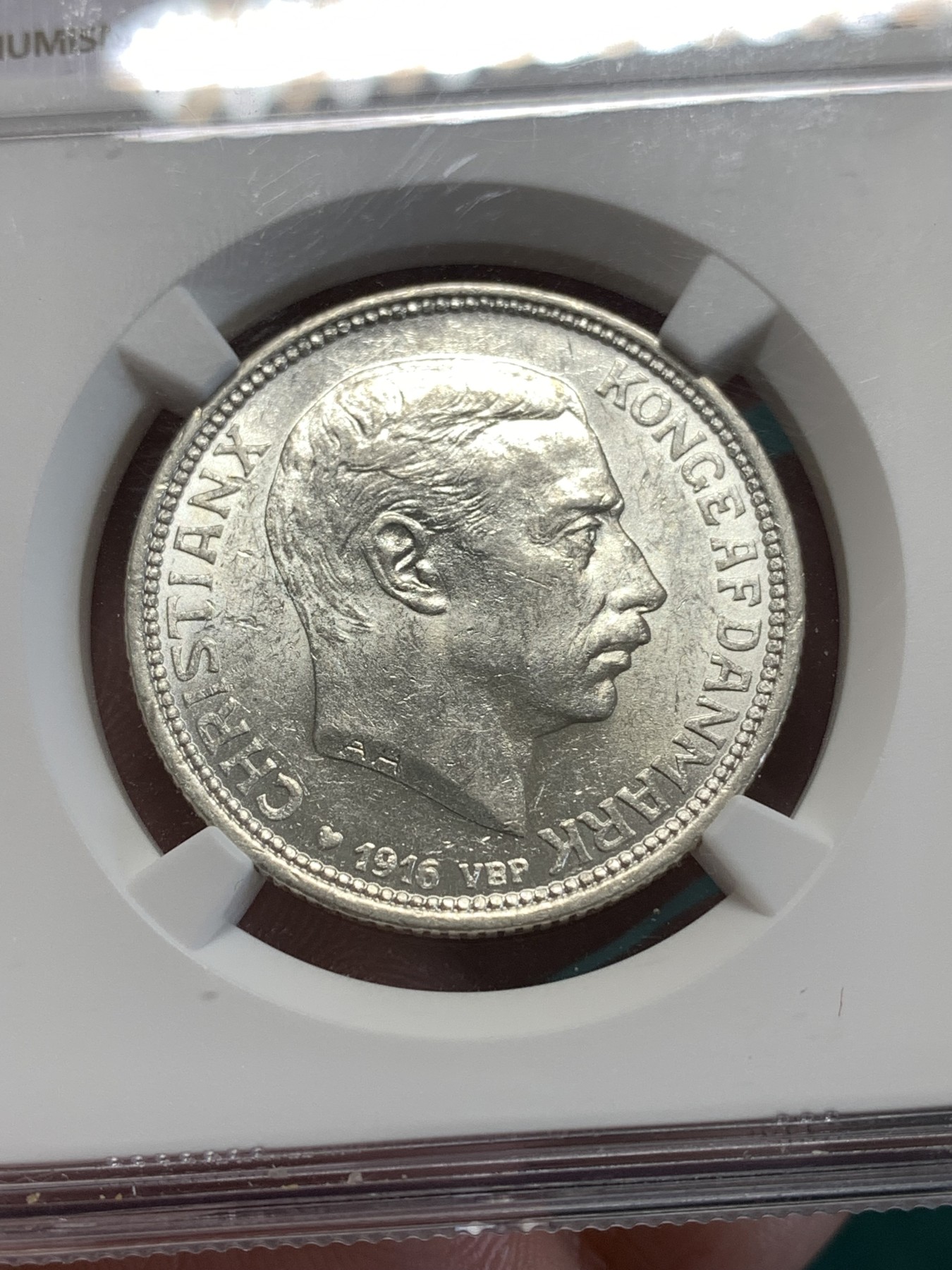 《竞宝斋》第188场-周日，周一 2场 (全场包邮) NGC-MS61 1916年丹麦海豚2克朗银币，少见品质