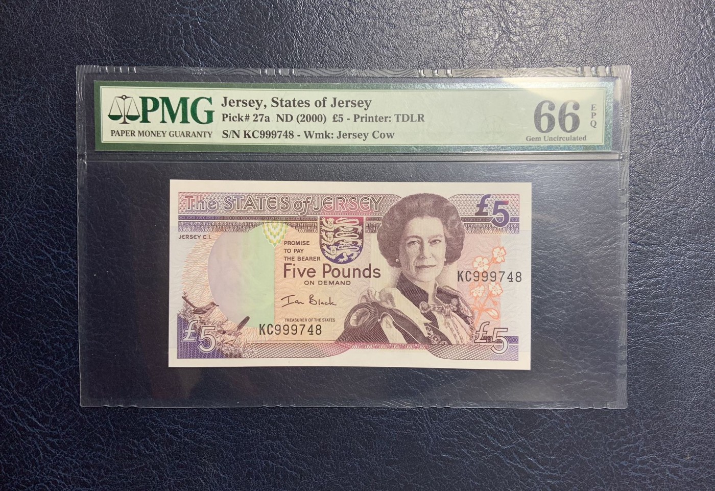 收藏联盟Quantum Auction 第280期拍卖  泽西岛2000年5镑 PMG66