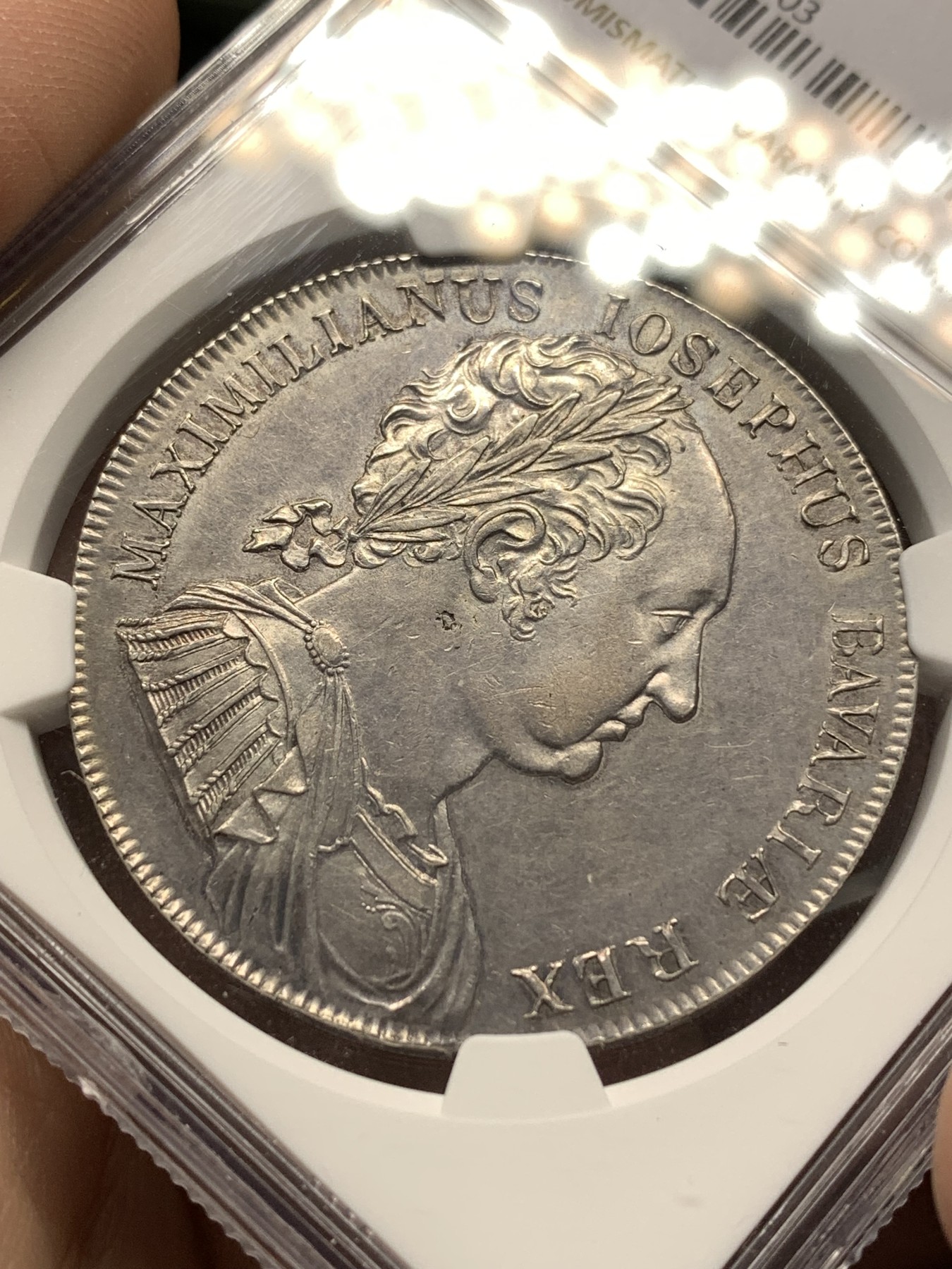 《竞宝斋》第188场-周日，周一 2场 (全场包邮) NGC AU58 德国 1818 巴伐利亚宪法泰勒大银币