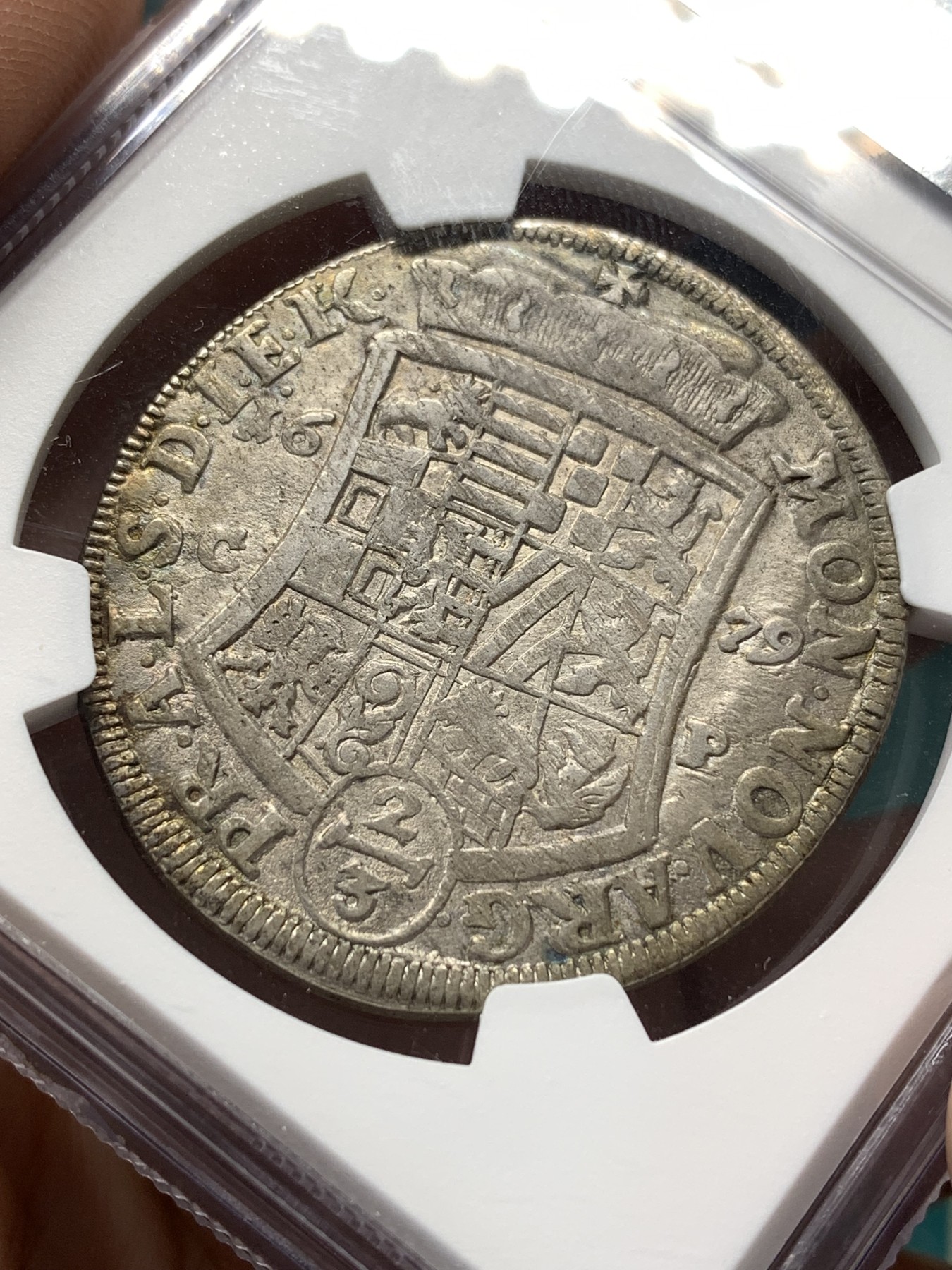 《竞宝斋》第188场-周日，周一 2场 (全场包邮) 冠军分 NGC MS62 德国1679年 安哈特  2/3T银币 时光变迁 300多年保存的这么好 实在不容易