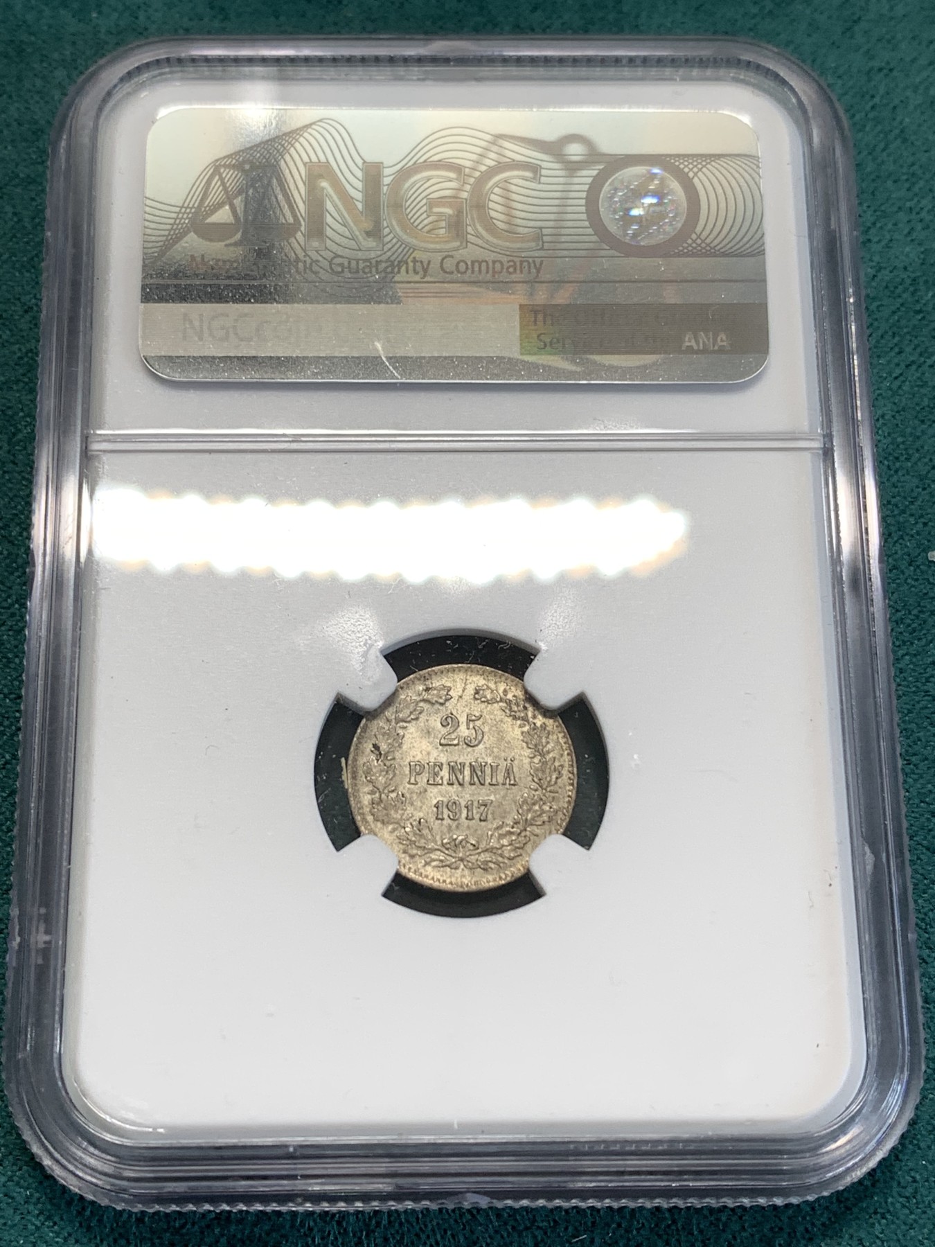 《竞宝斋》第188场-周日，周一 2场 (全场包邮) NGC MS64 俄占芬兰1917年 25芬尼银币