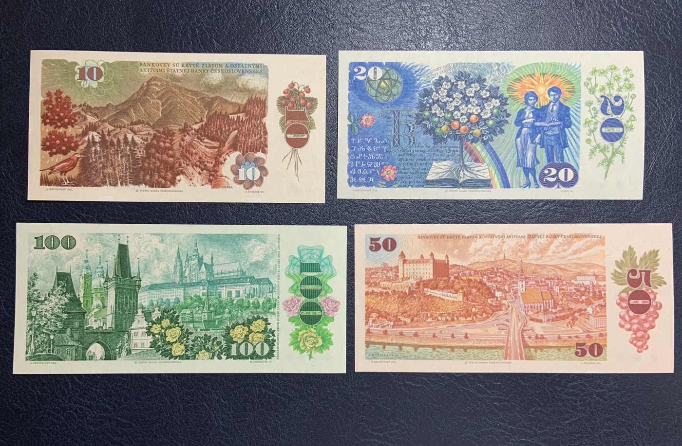 收藏联盟Quantum Auction 第280期拍卖  捷克斯洛伐克1986-89年10-100克朗 品相全新UNC 20面额为夸美斯基(教育家，现代小学中学，大学分级制度的奠基人)