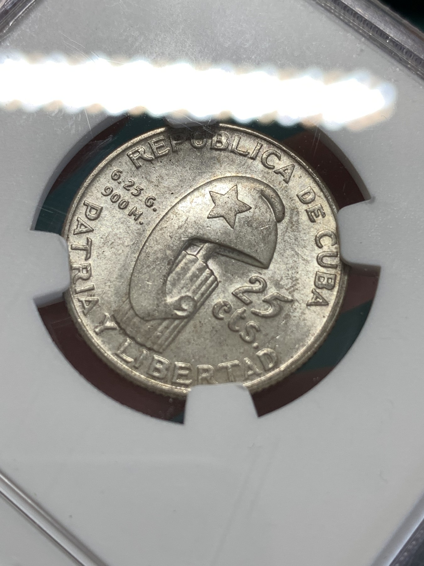 《竞宝斋》第188场-周日，周一 2场 (全场包邮) NGC-MS64 古巴1953年 何塞马丁百年纪念 25分银币