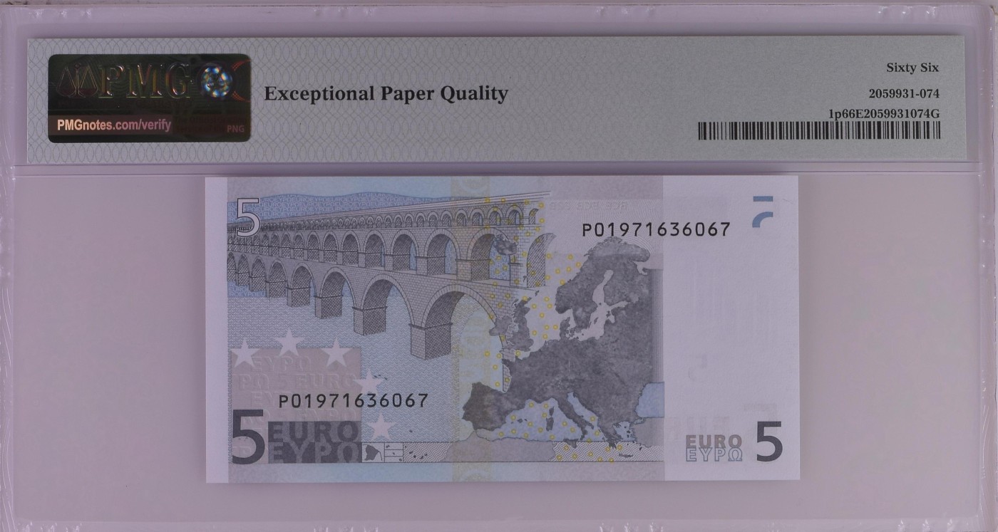 收藏联盟Quantum Auction 第280期拍卖  欧盟国家荷兰2002年5欧元 PMG66 稀少第一签 号码全程无4