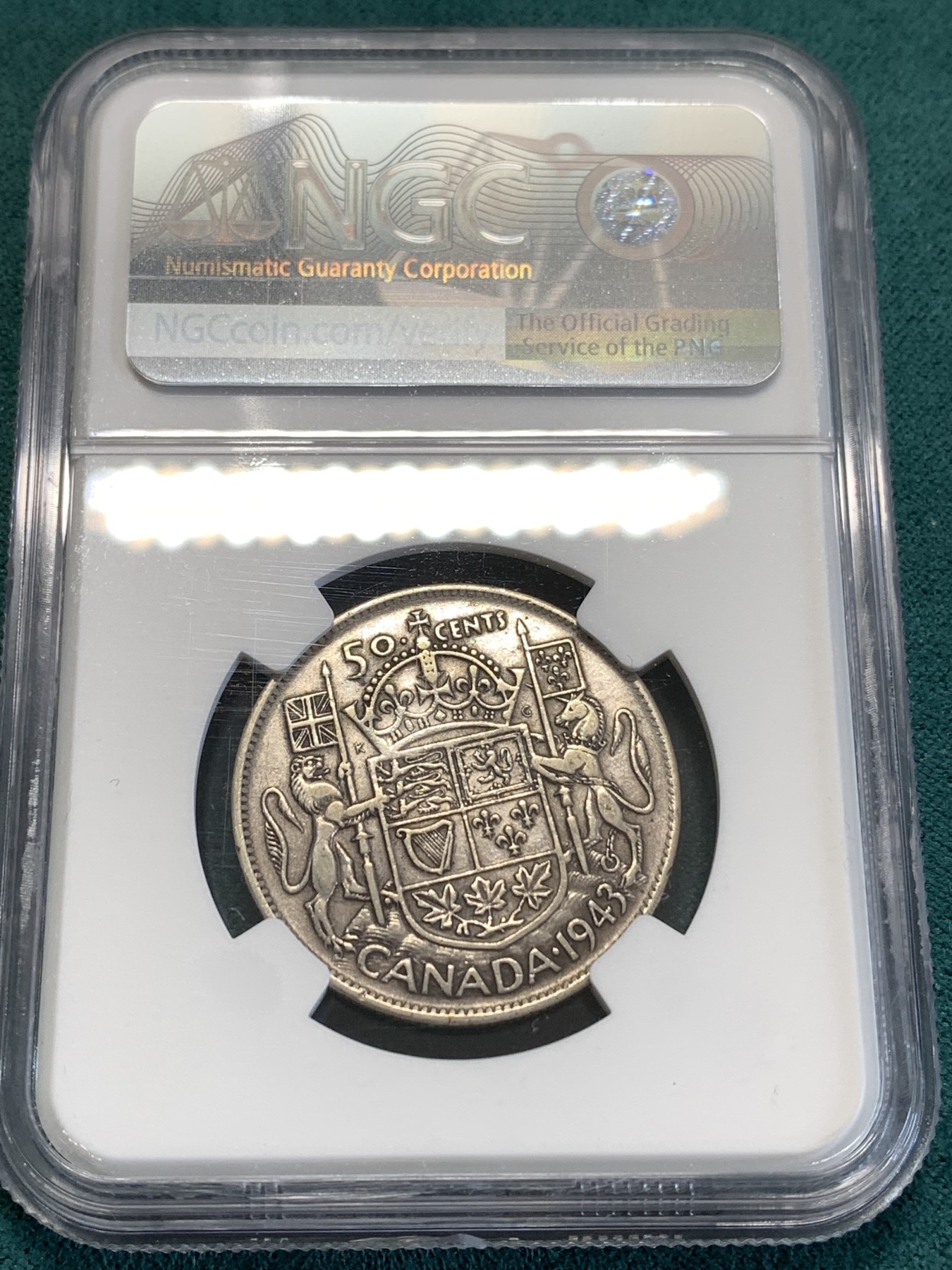 《竞宝斋》第188场-周日，周一 2场 (全场包邮) NGC-VFD 加拿大1943年50分银币