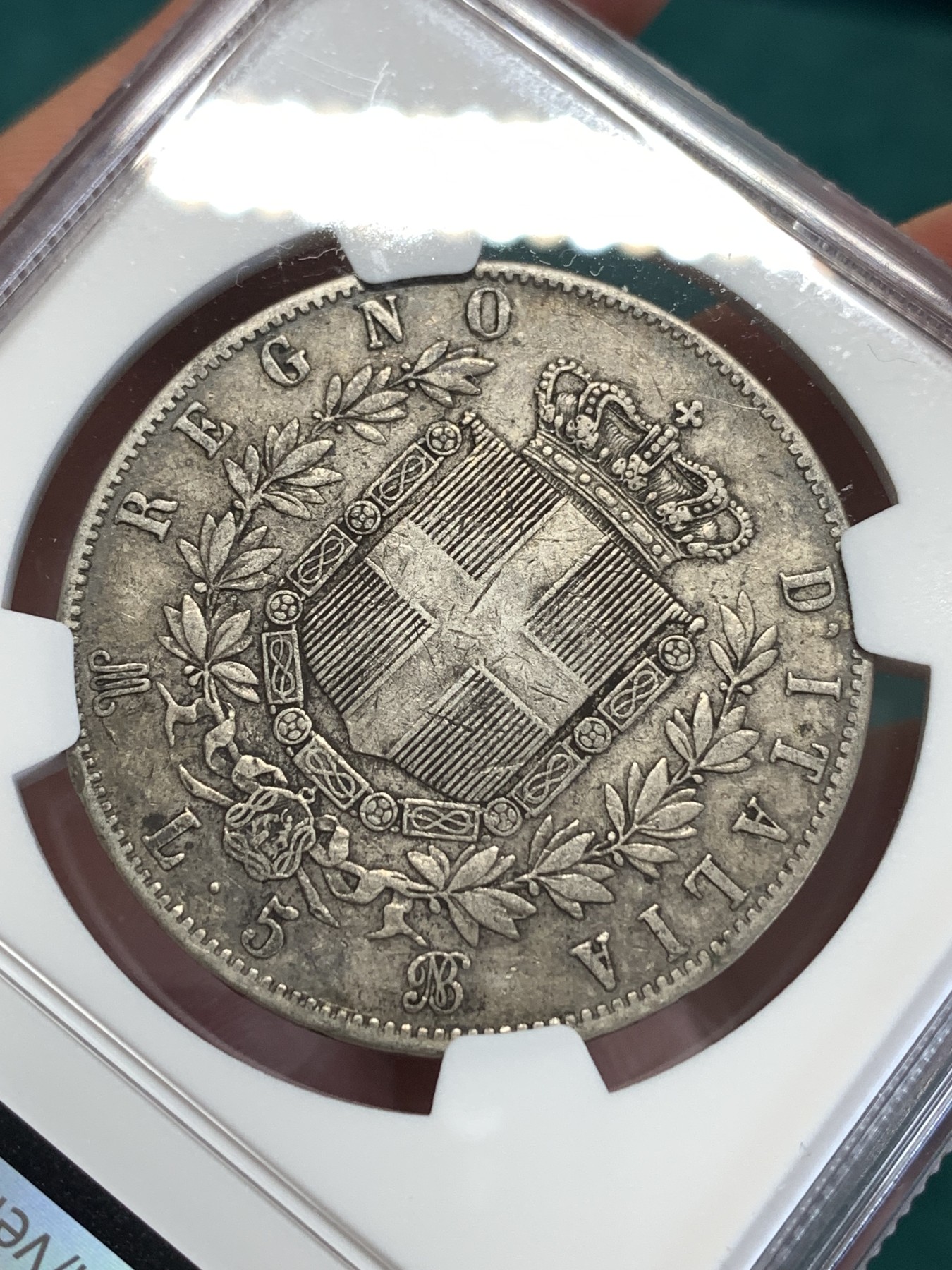 《竞宝斋》第188场-周日，周一 2场 (全场包邮) NGC-VF35 意大利1870年 艾曼纽尔二世 5里拉大银币