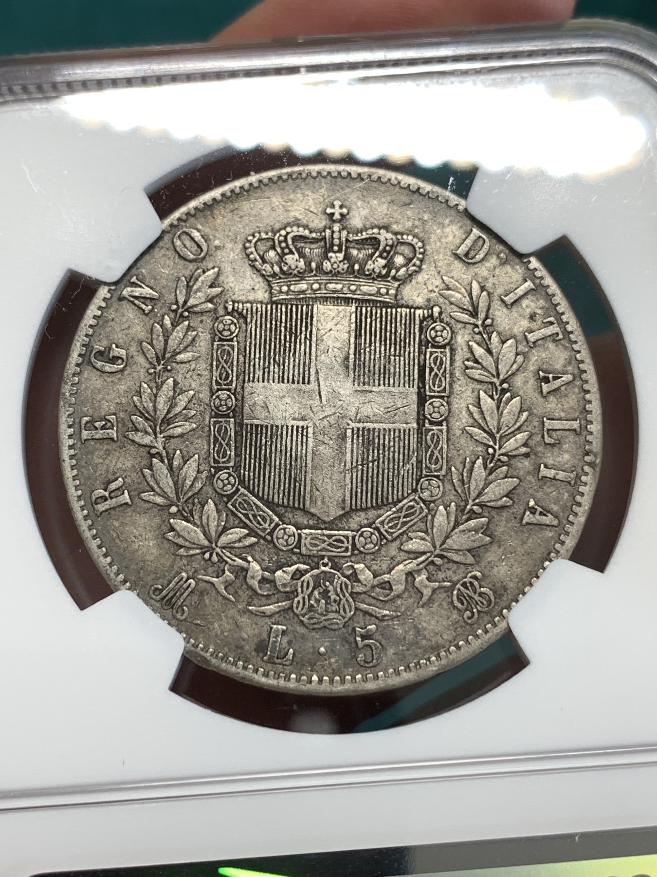 《竞宝斋》第188场-周日，周一 2场 (全场包邮) NGC-VF35 意大利1870年 艾曼纽尔二世 5里拉大银币