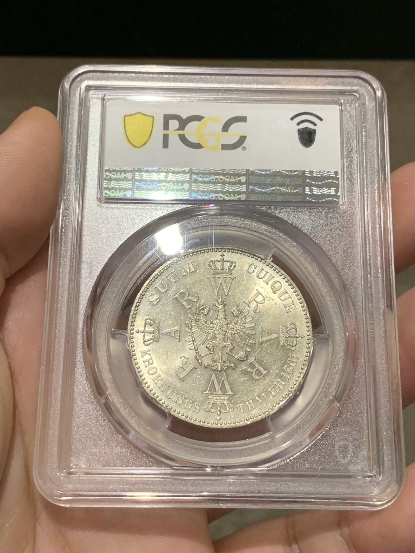 《竞宝斋》第188场-周日，周一 2场 (全场包邮) PCGS MS62 德国1861年普鲁士威廉一世加冕泰勒银币 毛衣泰勒 经典品种 原光状态好 低评