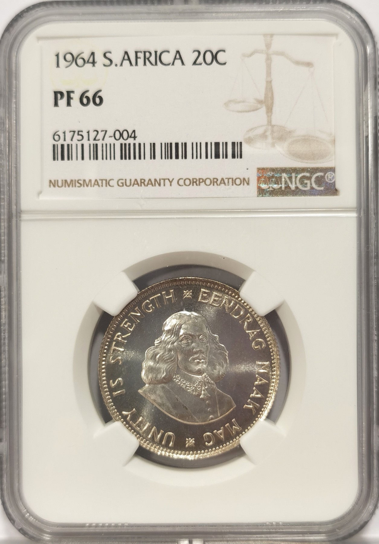 博洋堂世界钱币拍卖第038期（全场包邮） NGC PF66 1964南非荷兰航海家里贝克20分精制银币，只有16000枚