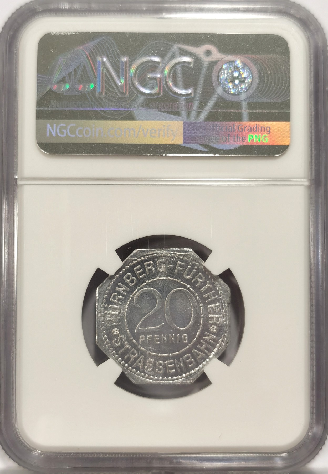 博洋堂世界钱币拍卖第038期（全场包邮） NGC MS65 德紧纽伦堡20芬尼查理大桥景观八角币