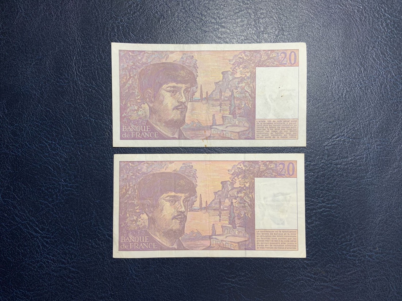 收藏联盟Quantum Auction 第280期拍卖  法国1987年和1997年20法郎 品相如图 有针孔 1987为少见年份 