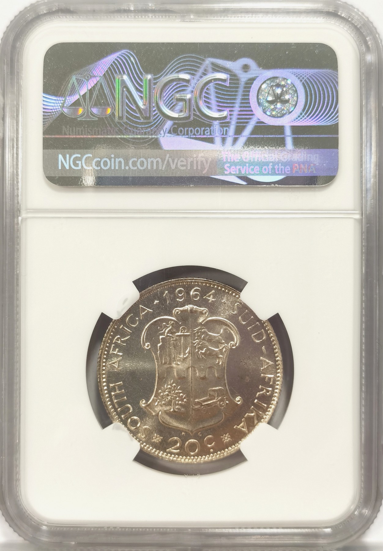 博洋堂世界钱币拍卖第038期（全场包邮） NGC PF66 1964南非荷兰航海家里贝克20分精制银币，只有16000枚